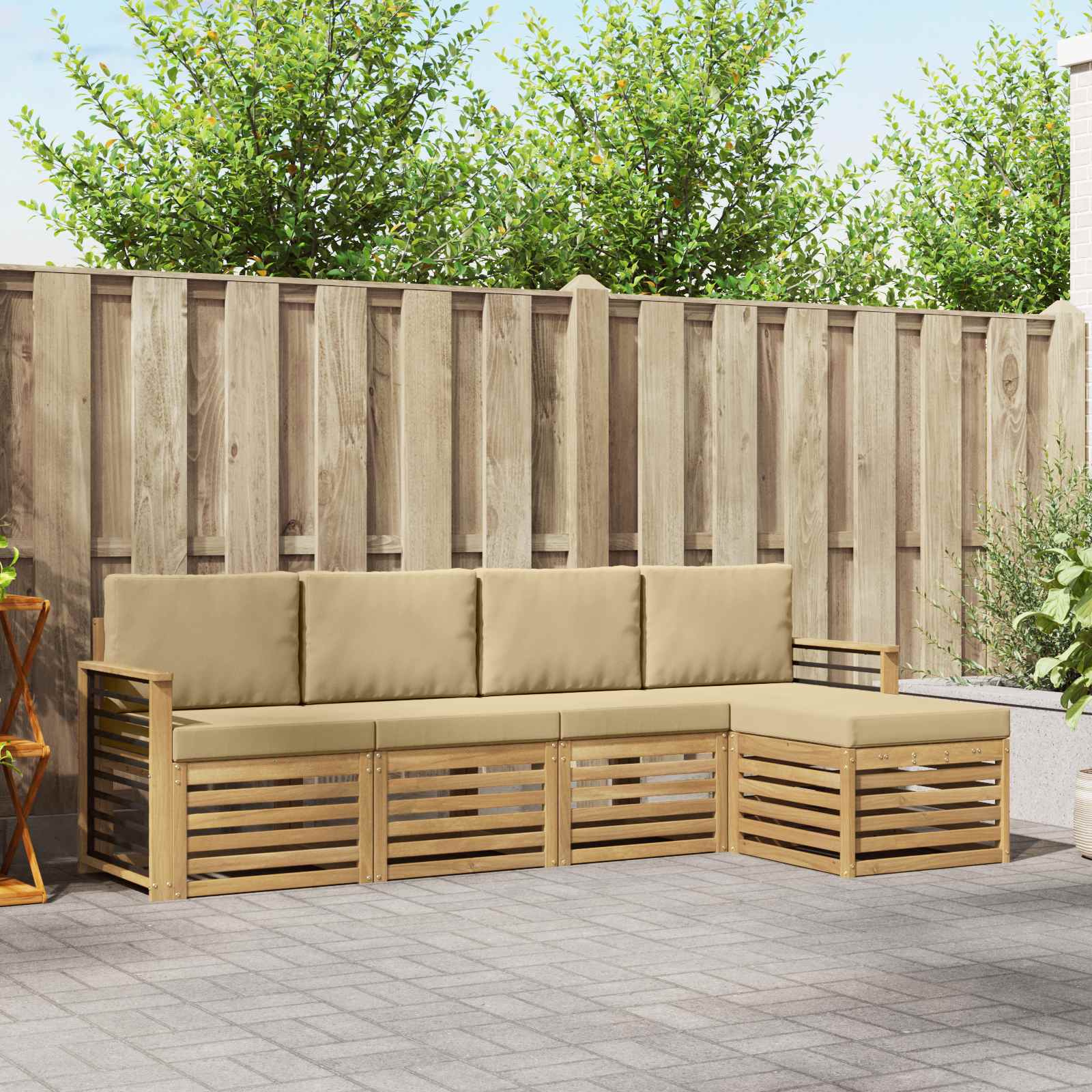 vidaXL Sofa-Sets 5 pcs Natuurlijk en Crème Massief Acaciahout