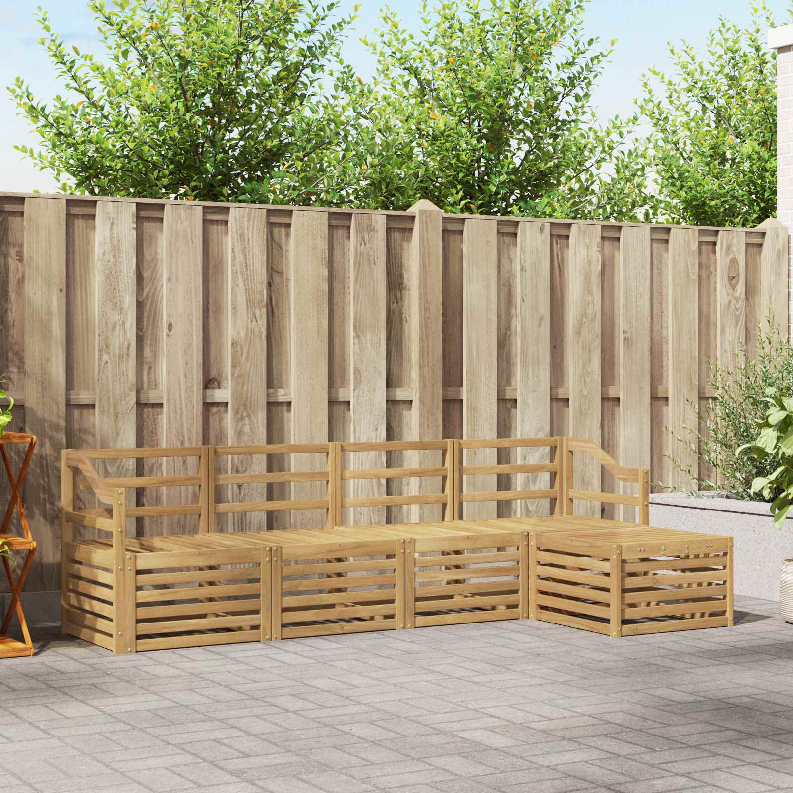 vidaXL Sofa-Sets 5 pcs Natuurlijk en Crème Massief Acaciahout