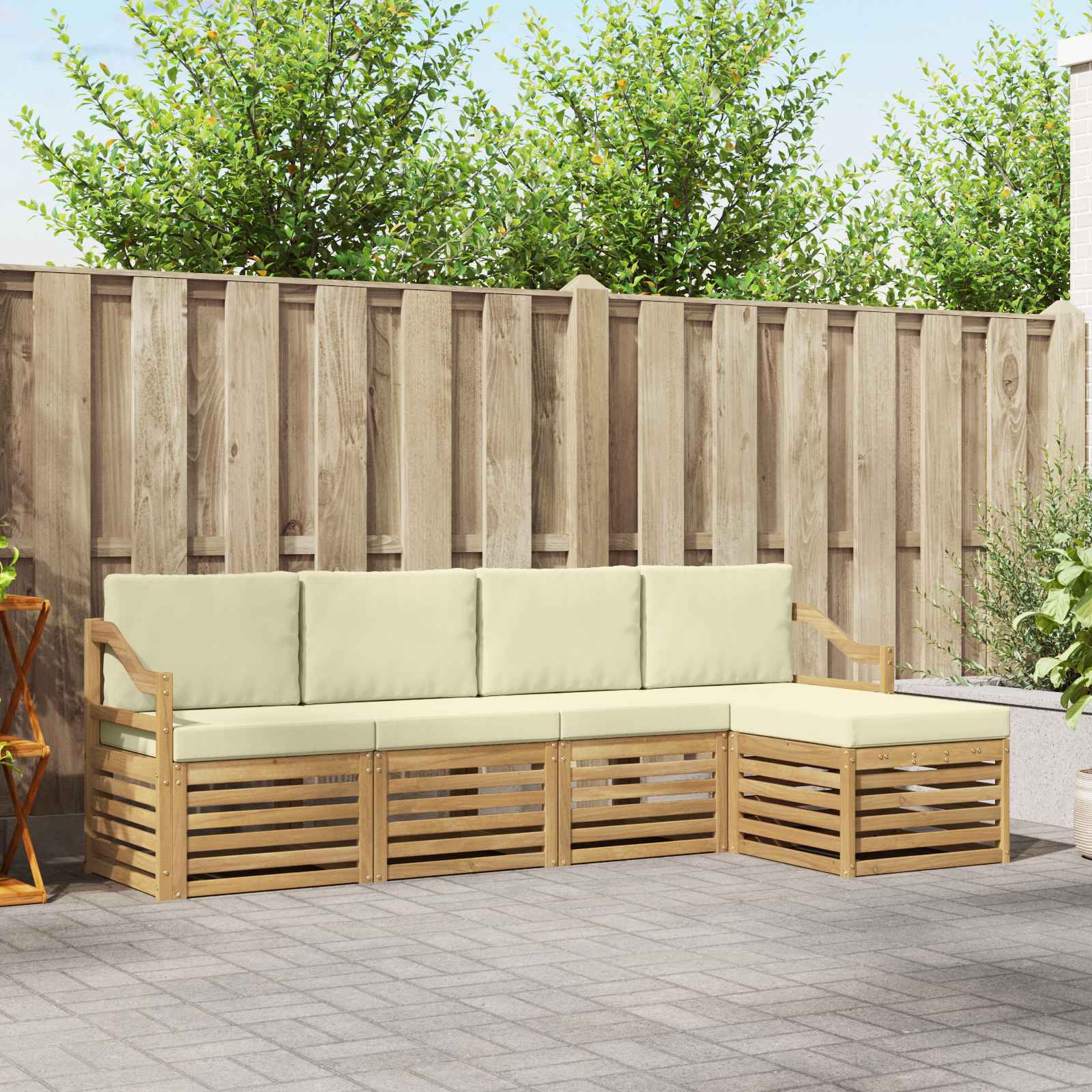 vidaXL Sofa-Sets 5 pcs Natuurlijk en Crème Massief Acaciahout