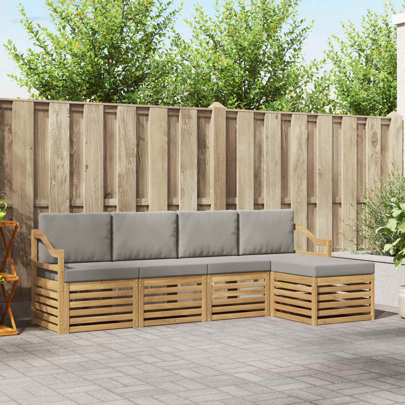 vidaXL Sofa-Sets 5 pcs Natuurlijk en Crème Massief Acaciahout