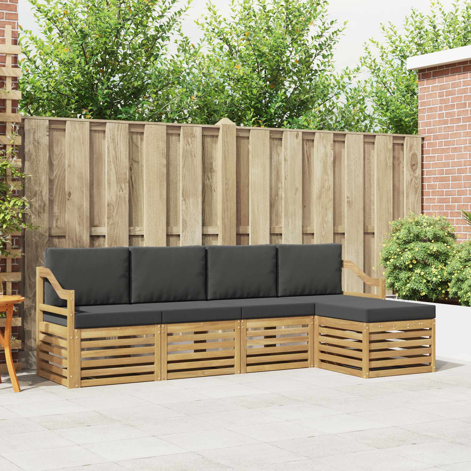 vidaXL Sofa-Sets 5 pcs Natuurlijk en Crème Massief Acaciahout