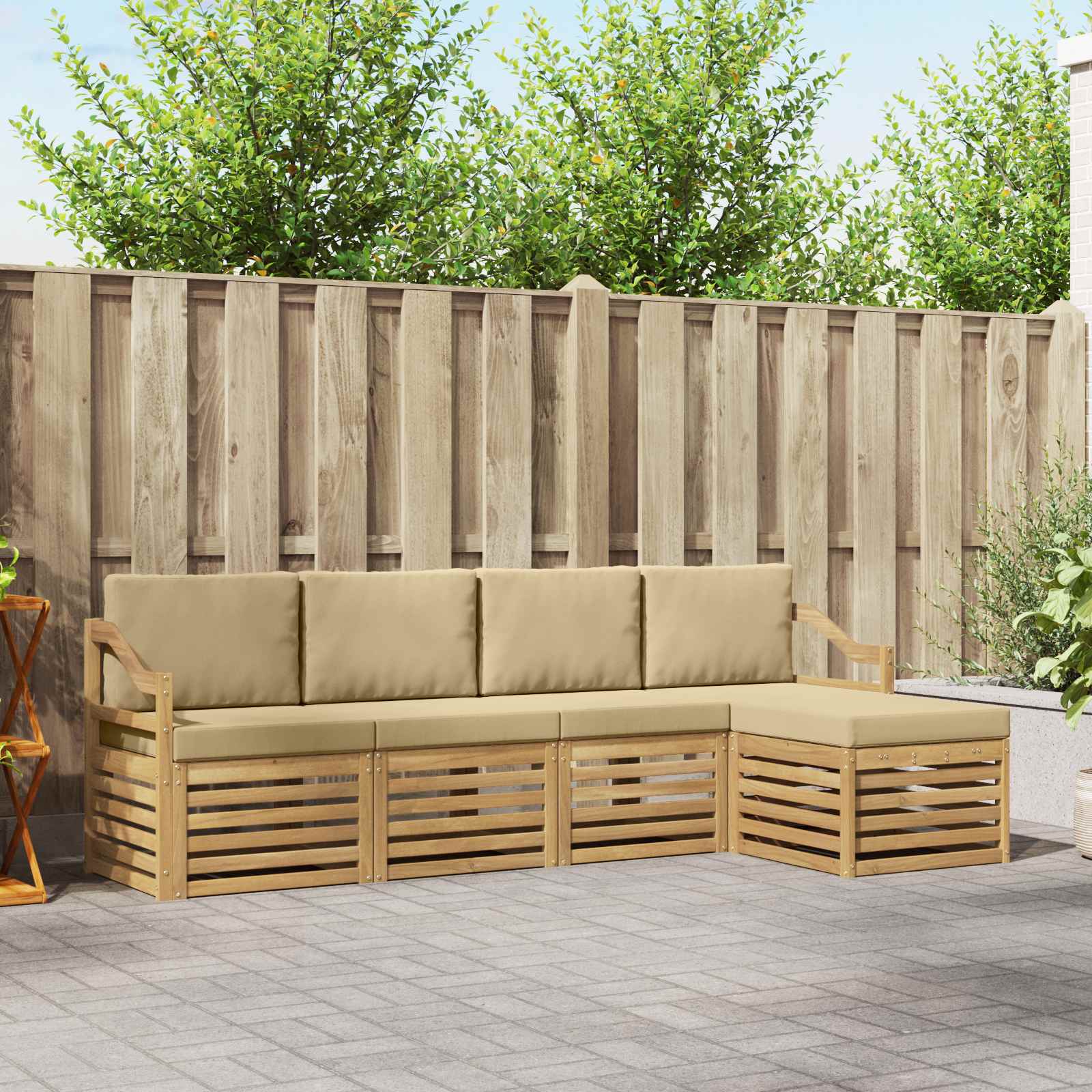 vidaXL Sofa-Sets 5 pcs Natuurlijk en Crème Massief Acaciahout