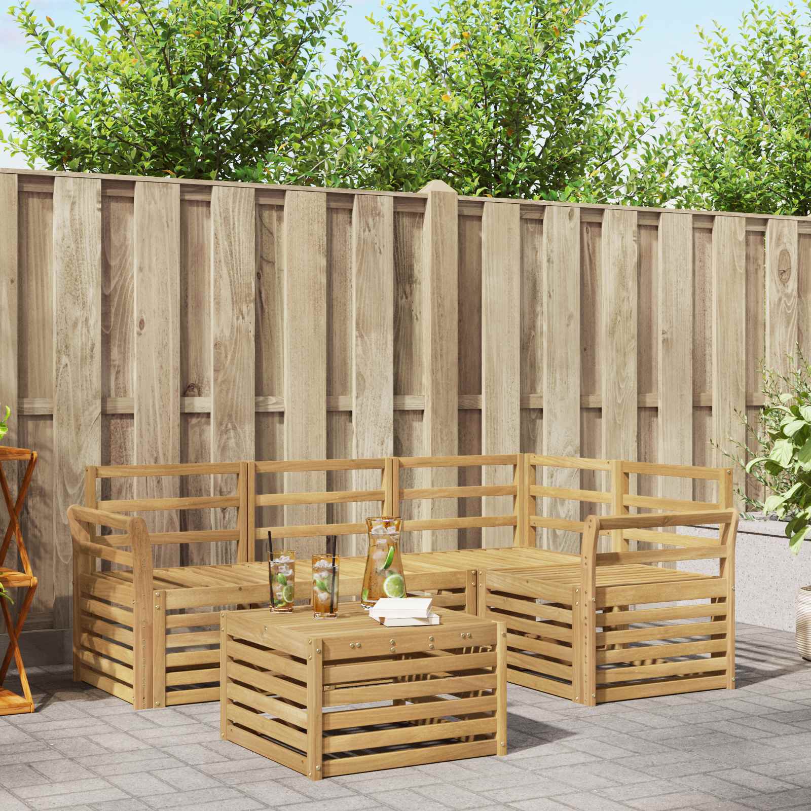 vidaXL Sofa-Sets 5 pcs Naturel Massief Acaciahout