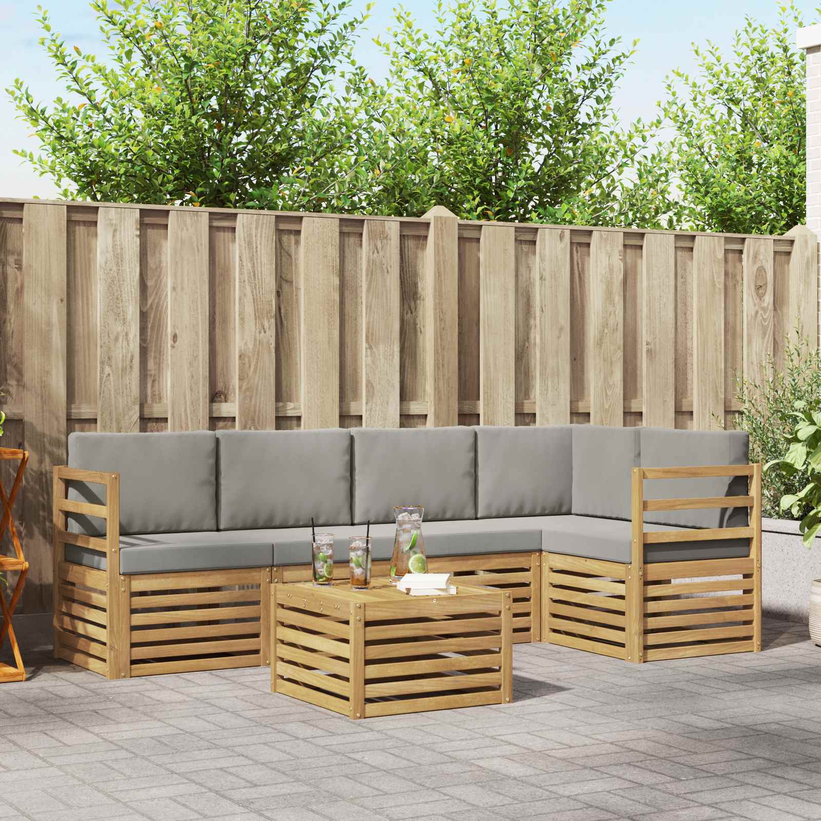 vidaXL Sofa-Sets 6 pcs Natuurlijk en Crème Massief Acaciahout