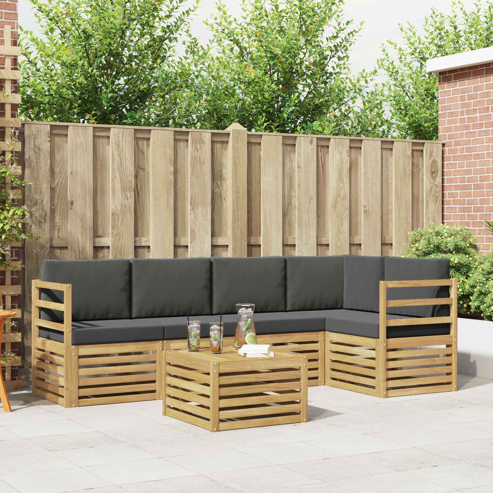 vidaXL Sofa-Sets 6 pcs Natuurlijk en Crème Massief Acaciahout