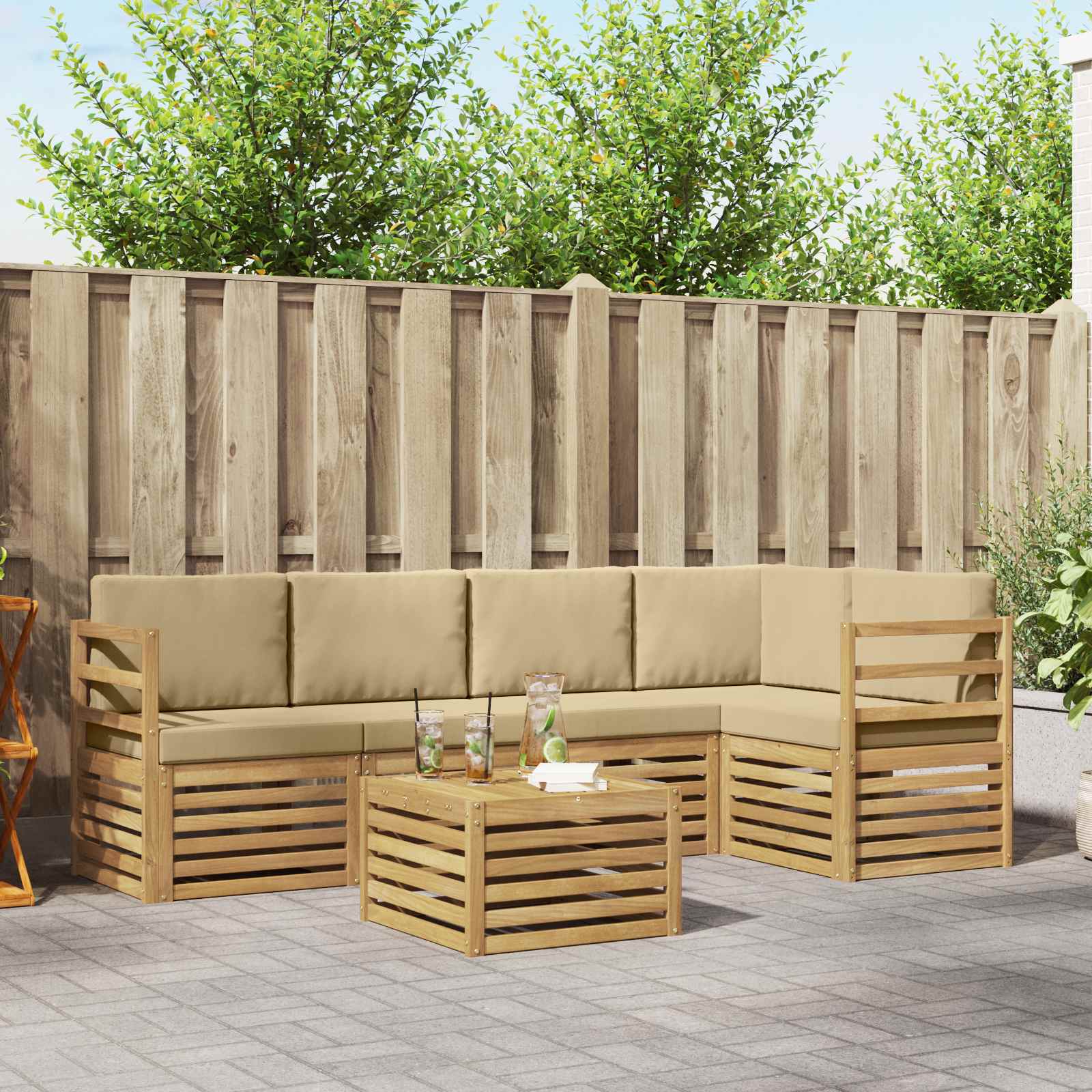 vidaXL Sofa-Sets 6 pcs Natuurlijk en Crème Massief Acaciahout