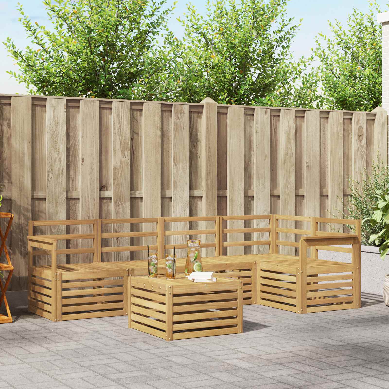 vidaXL Sofa-Sets 6 pcs Natuurlijk en Crème Massief Acaciahout