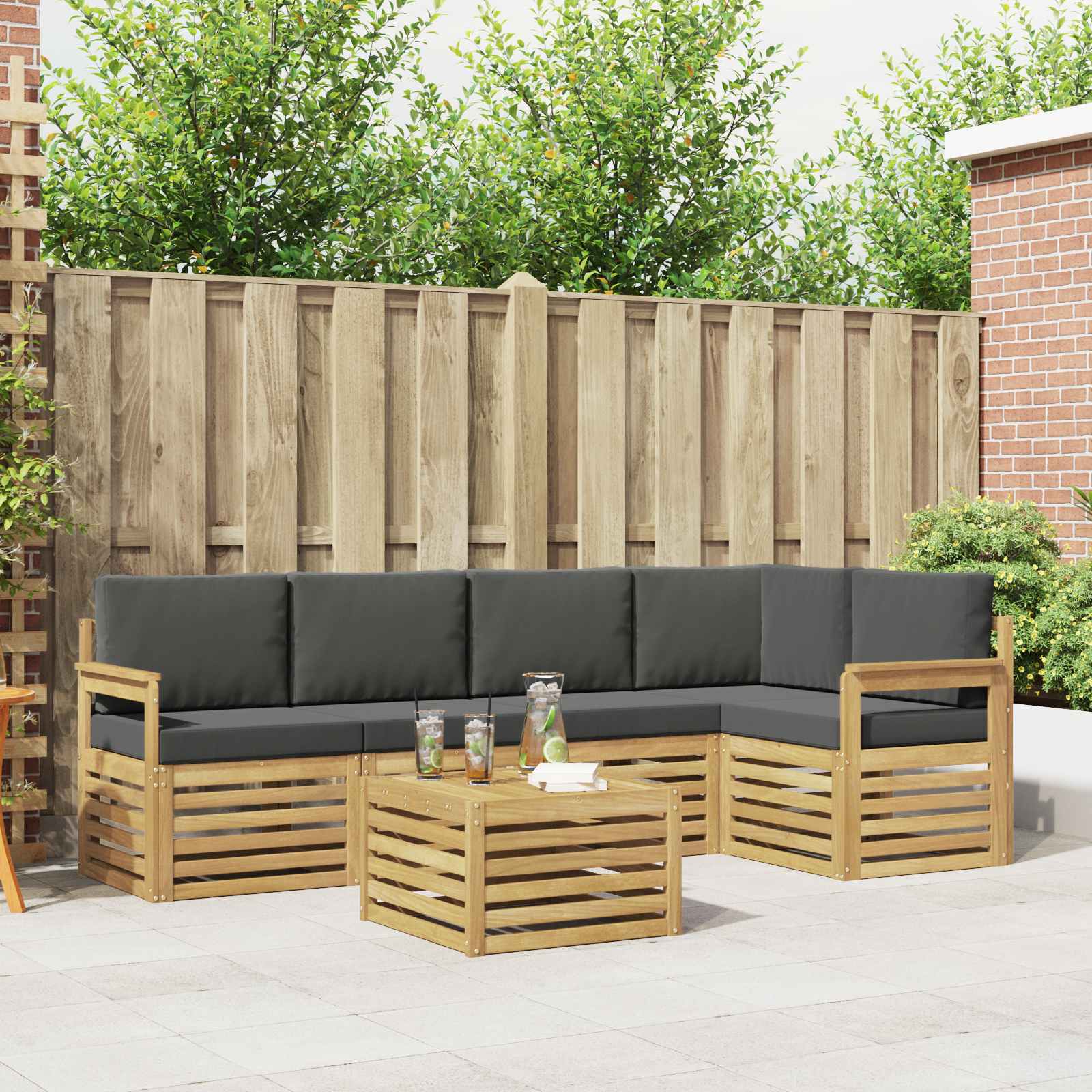 vidaXL Sofa-Sets 6 pcs Natuurlijk en Crème Massief Acaciahout