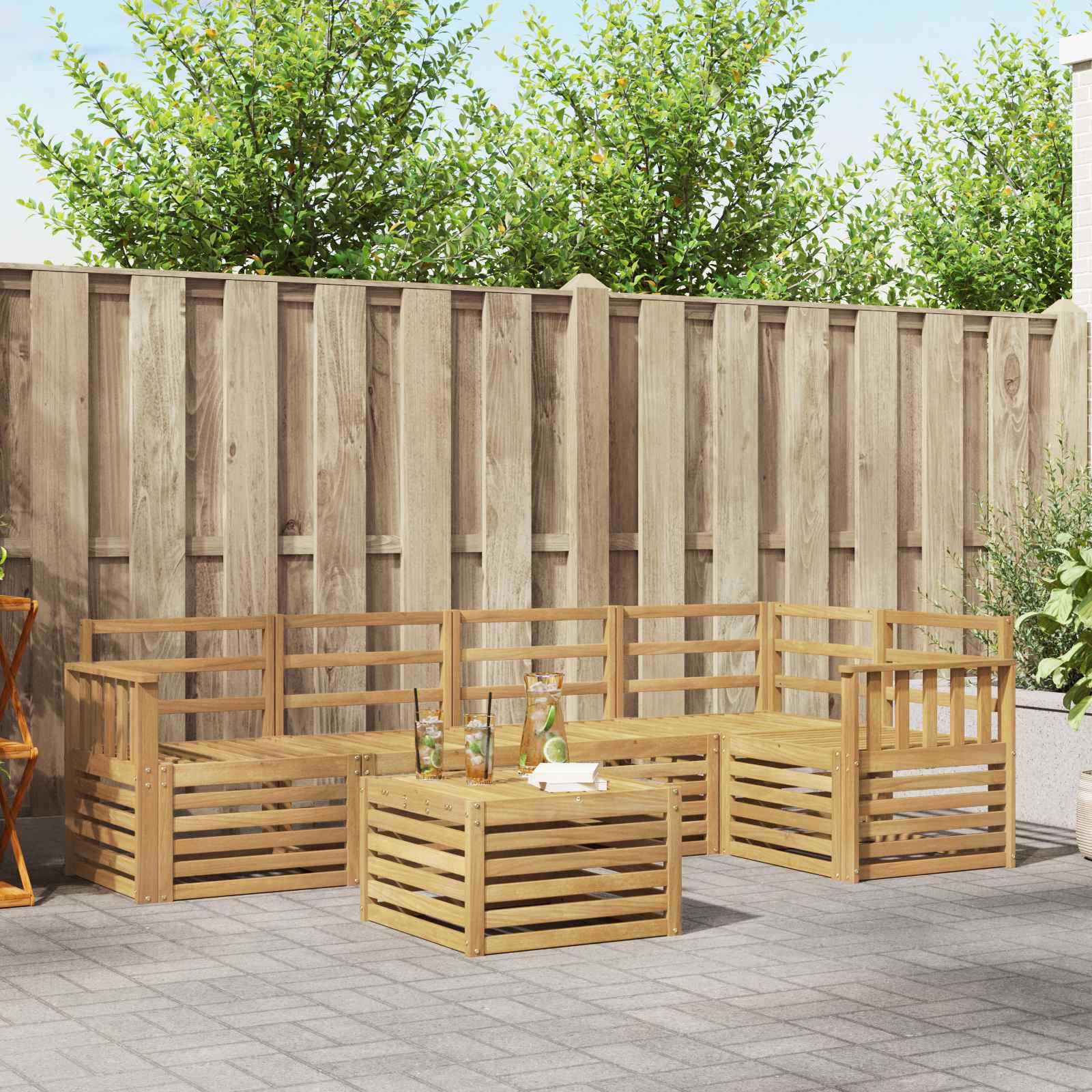 vidaXL Sofa-Sets 6 pcs Natuurlijk en Crème Massief Acaciahout