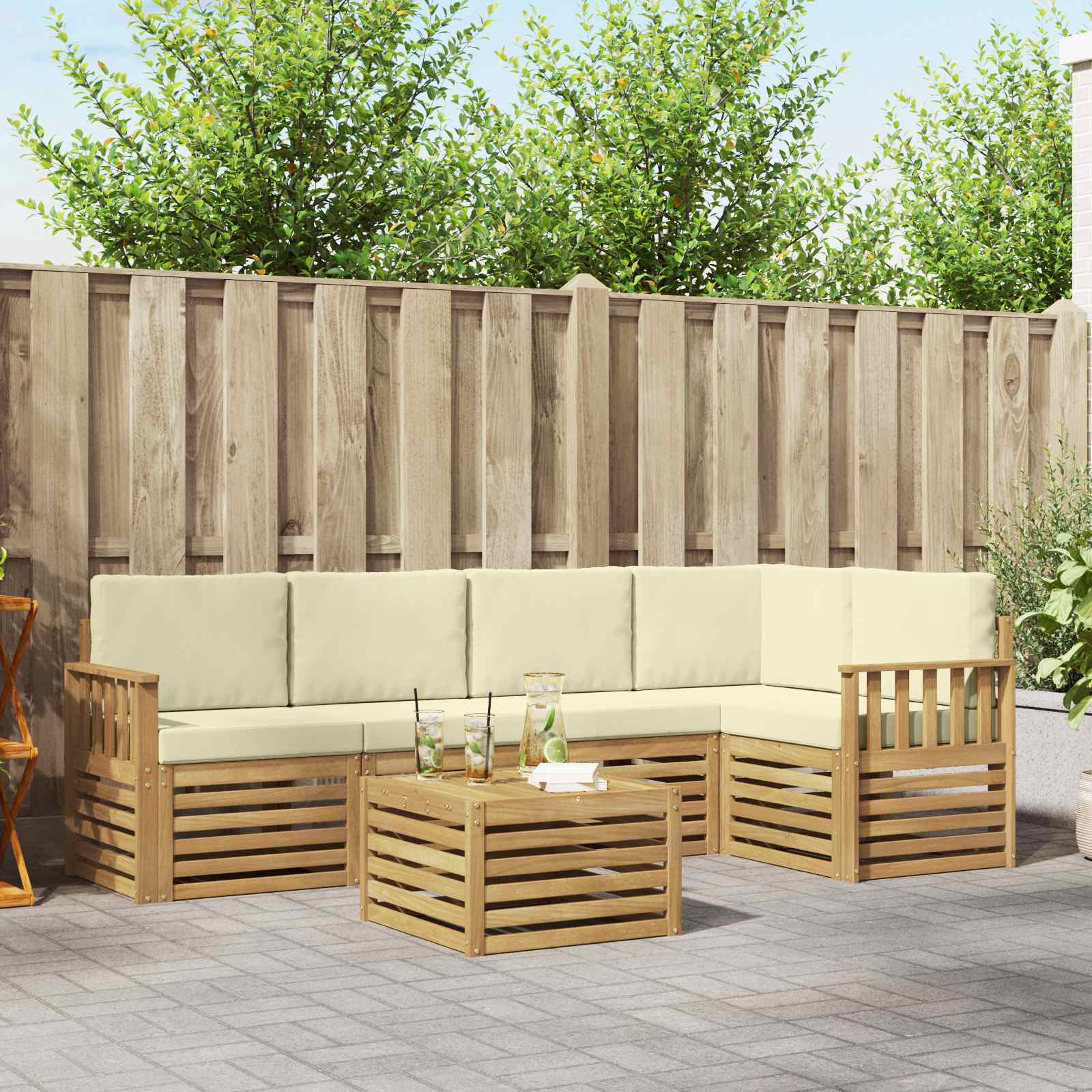 vidaXL Sofa-Sets 6 pcs Natuurlijk en Crème Massief Acaciahout