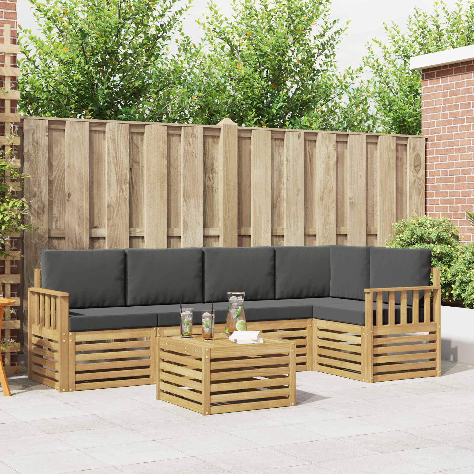 vidaXL Sofa-Sets 6 pcs Natuurlijk en Crème Massief Acaciahout