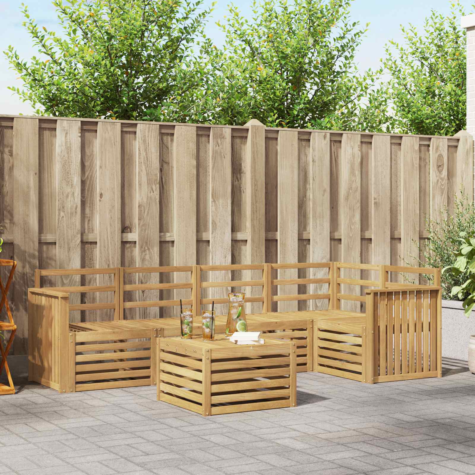 vidaXL Sofa-Sets 6 pcs Natuurlijk en Crème Massief Acaciahout