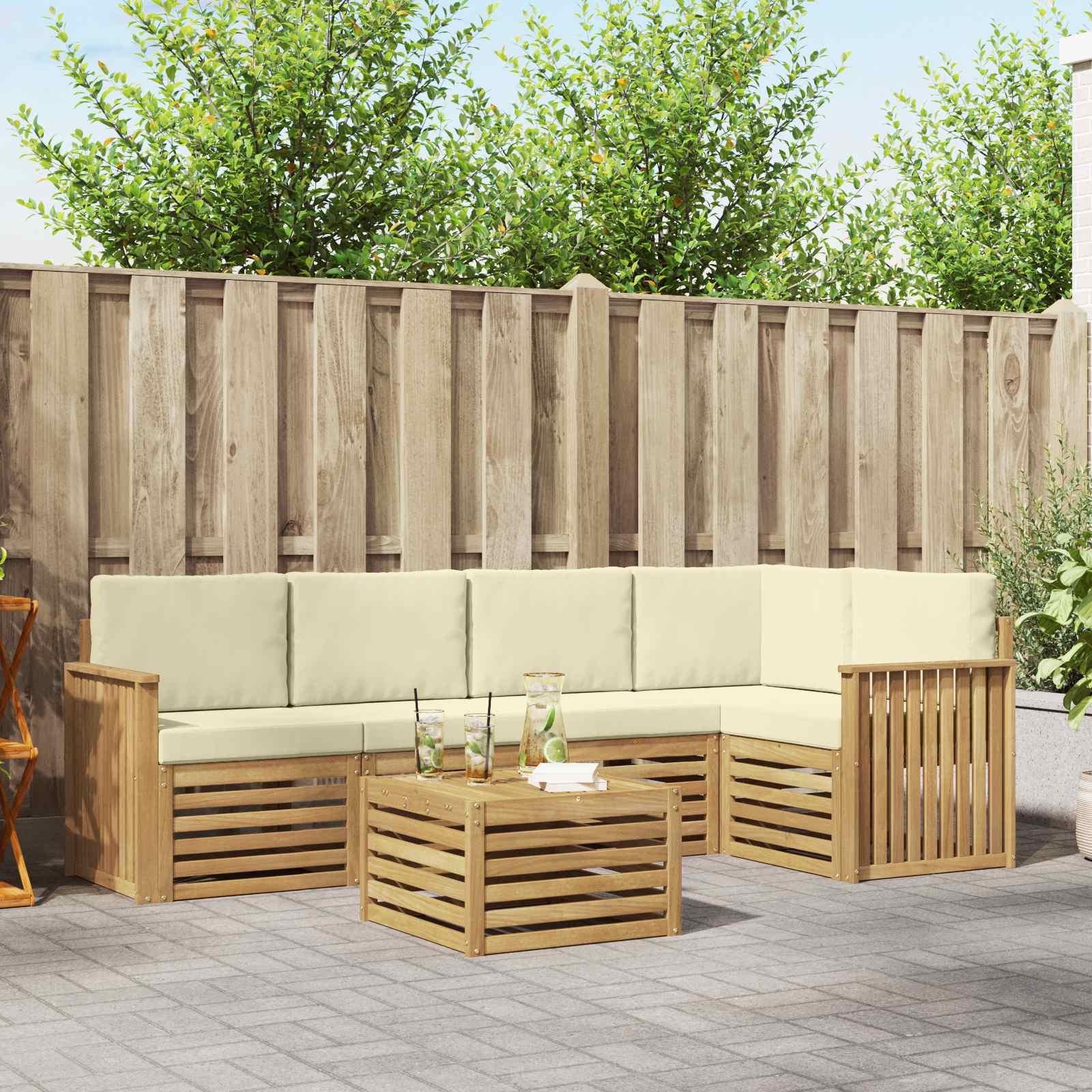 vidaXL Sofa-Sets 6 pcs Natuurlijk en Crème Massief Acaciahout