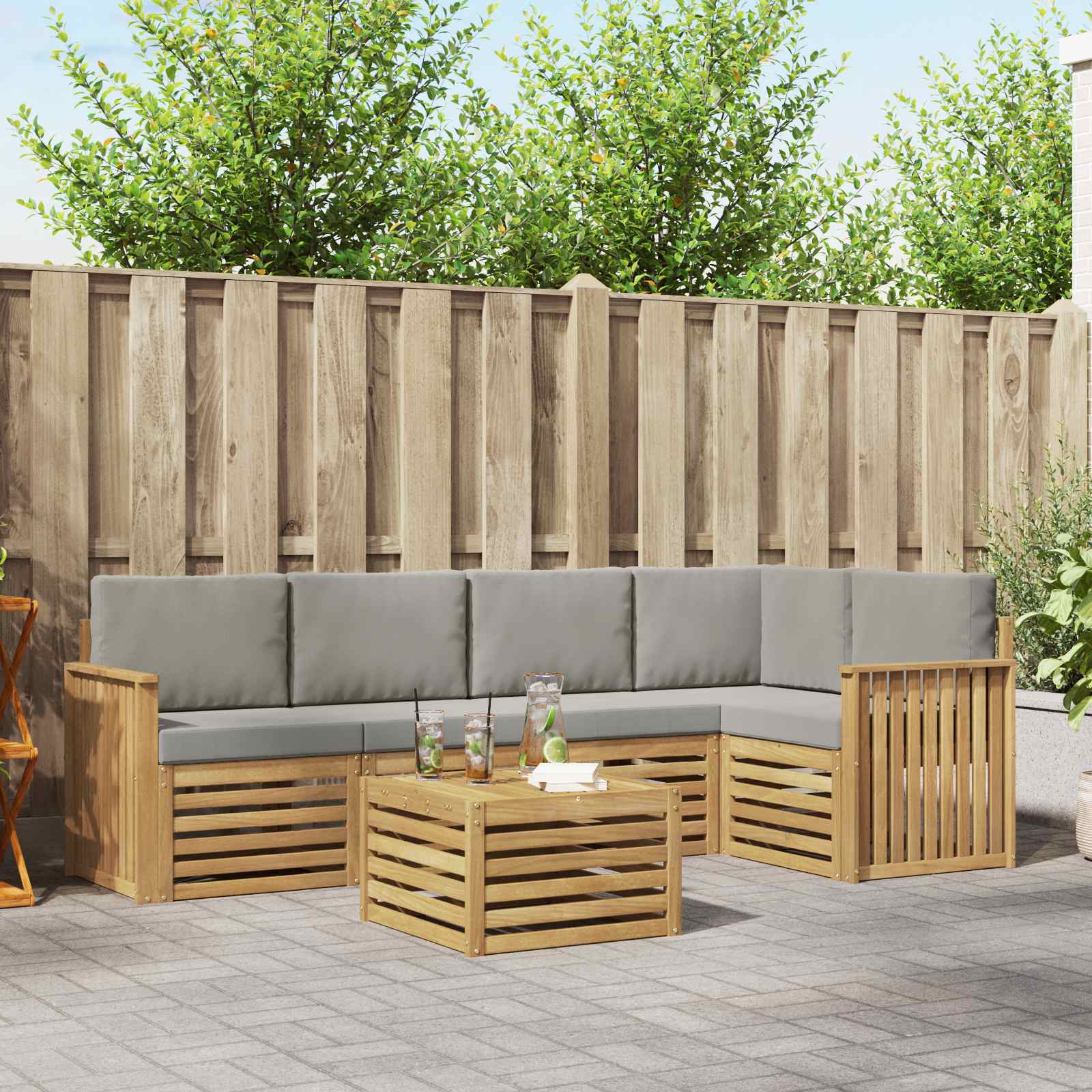vidaXL Sofa-Sets 6 pcs Natuurlijk en Crème Massief Acaciahout