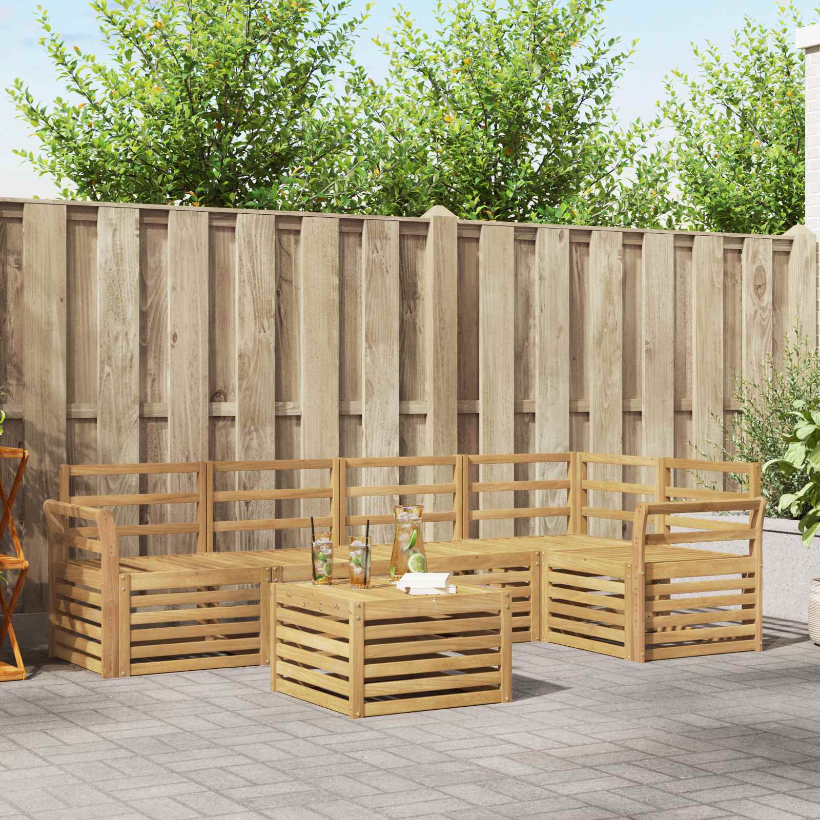 vidaXL Sofa-Sets 6 pcs Natuurlijk en Crème Massief Acaciahout