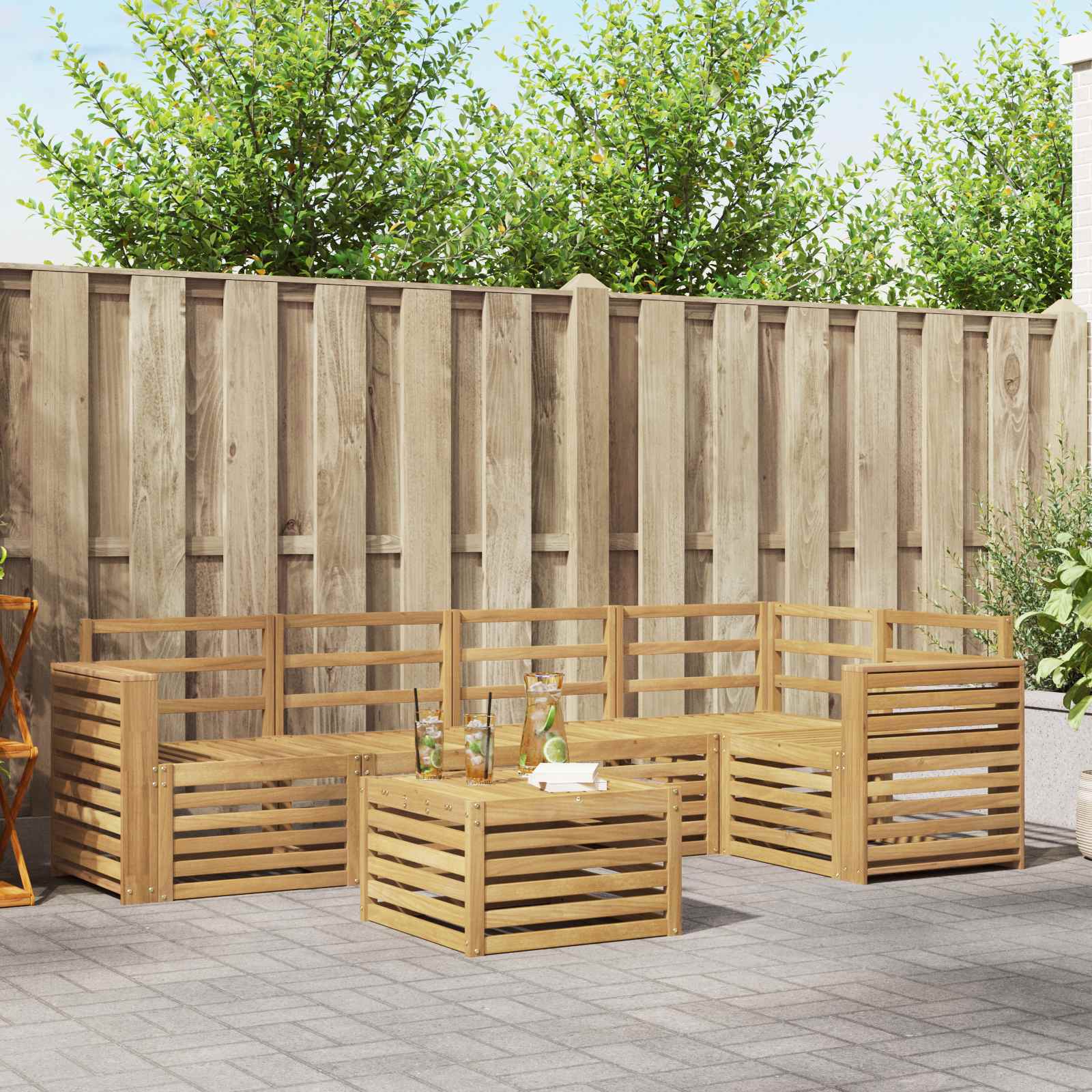 vidaXL Sofa-Sets 6 pcs Natuurlijk en Crème Massief Acaciahout