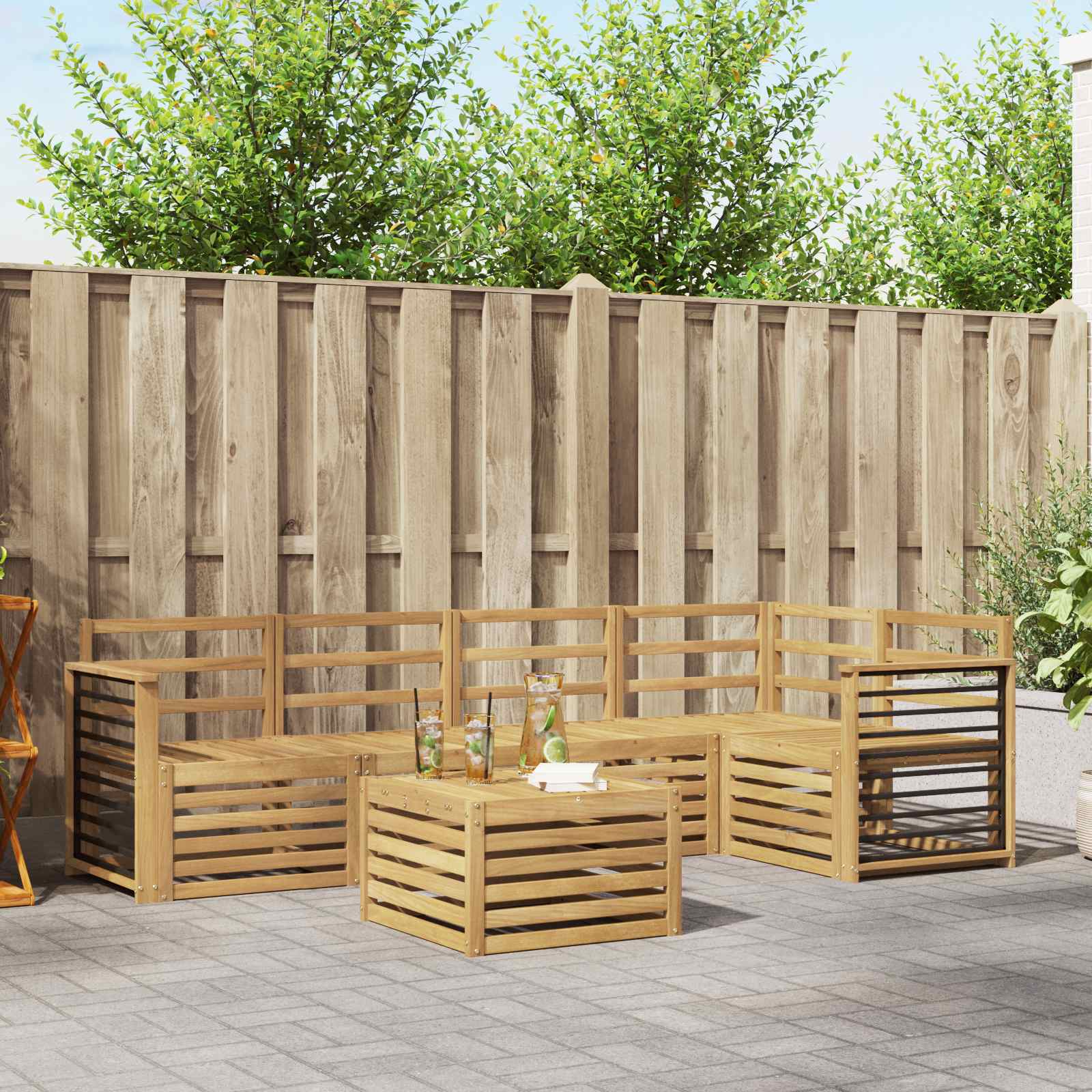 vidaXL Sofa-Sets 6 pcs Natuurlijk en Crème Massief Acaciahout