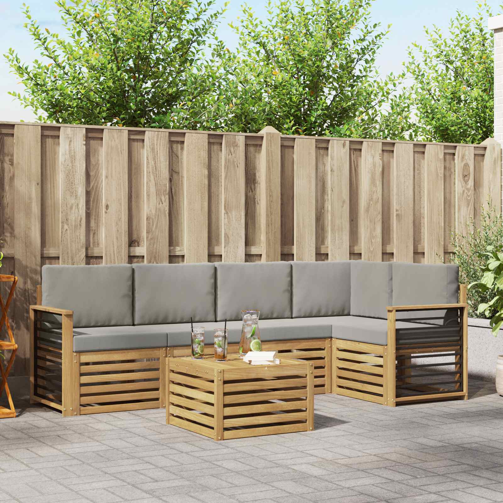 vidaXL Sofa-Sets 6 pcs Natuurlijk en Crème Massief Acaciahout