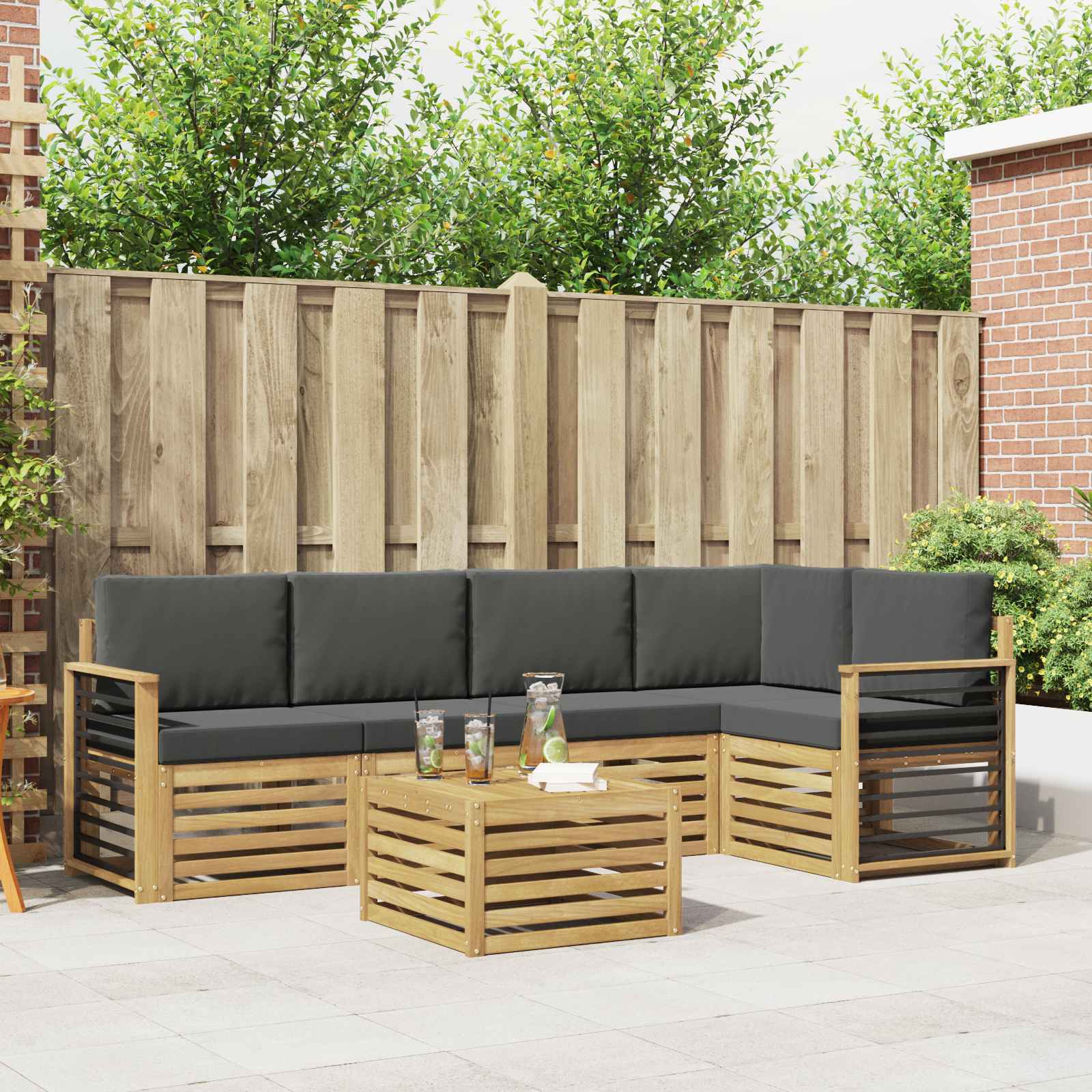 vidaXL Sofa-Sets 6 pcs Natuurlijk en Crème Massief Acaciahout