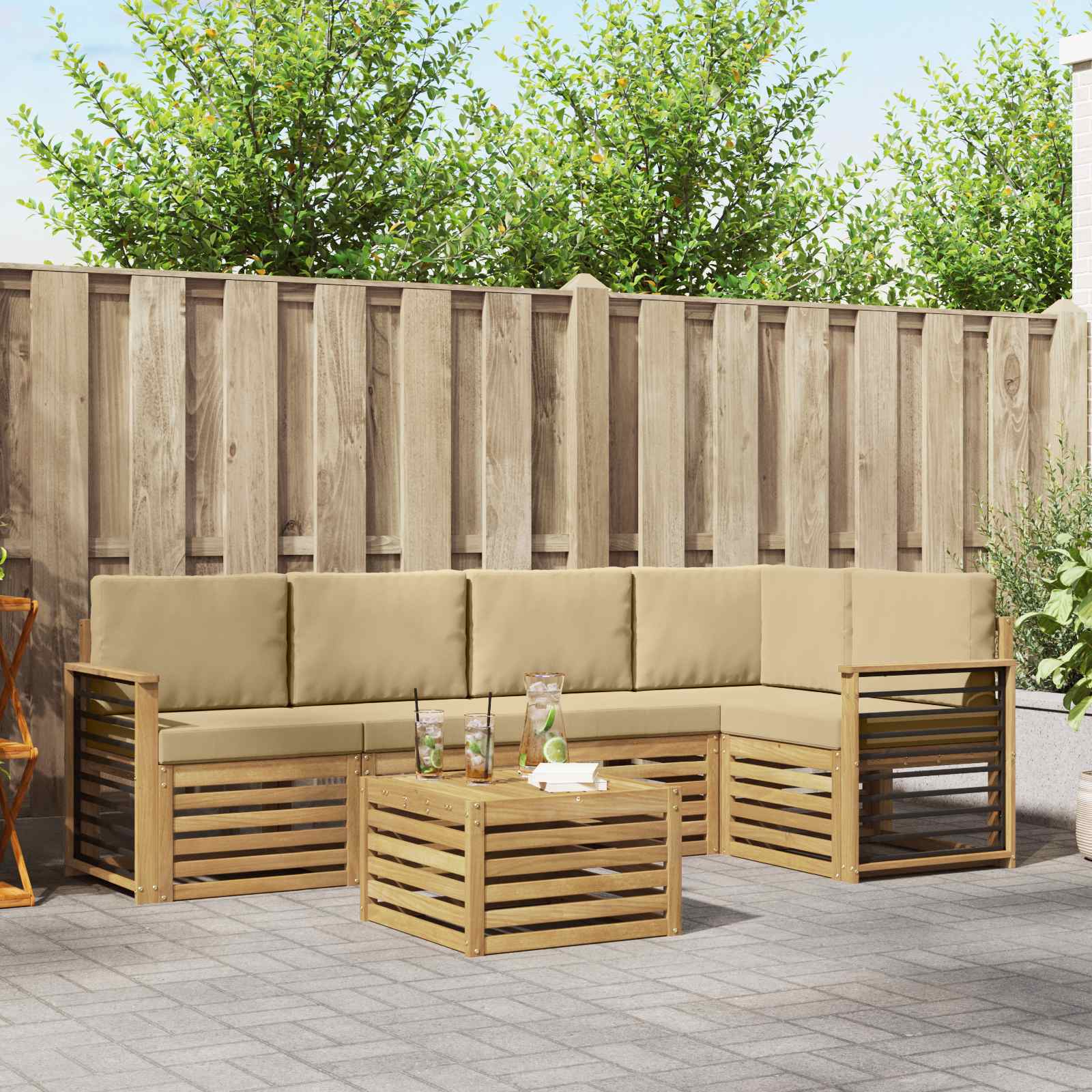 vidaXL Sofa-Sets 6 pcs Natuurlijk en Crème Massief Acaciahout
