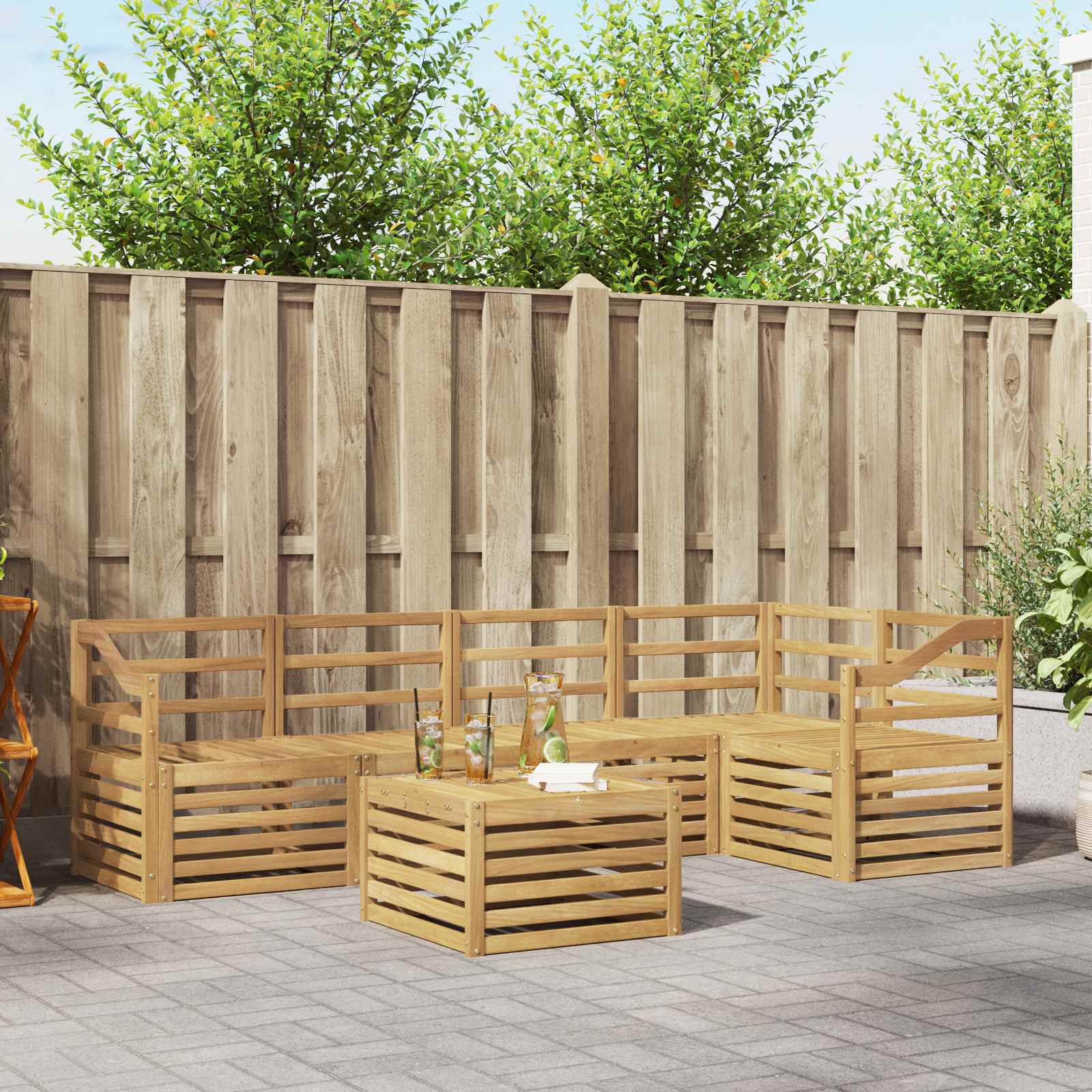 vidaXL Sofa-Sets 6 pcs Natuurlijk en Crème Massief Acaciahout