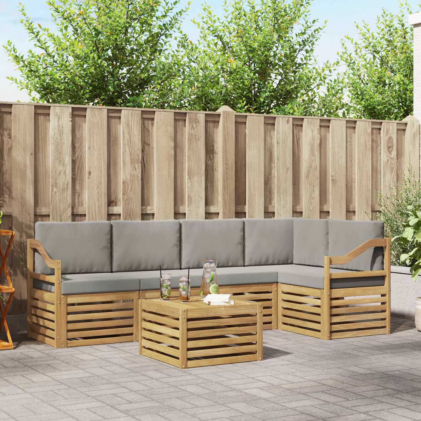 vidaXL Sofa-Sets 6 pcs Natuurlijk en Crème Massief Acaciahout