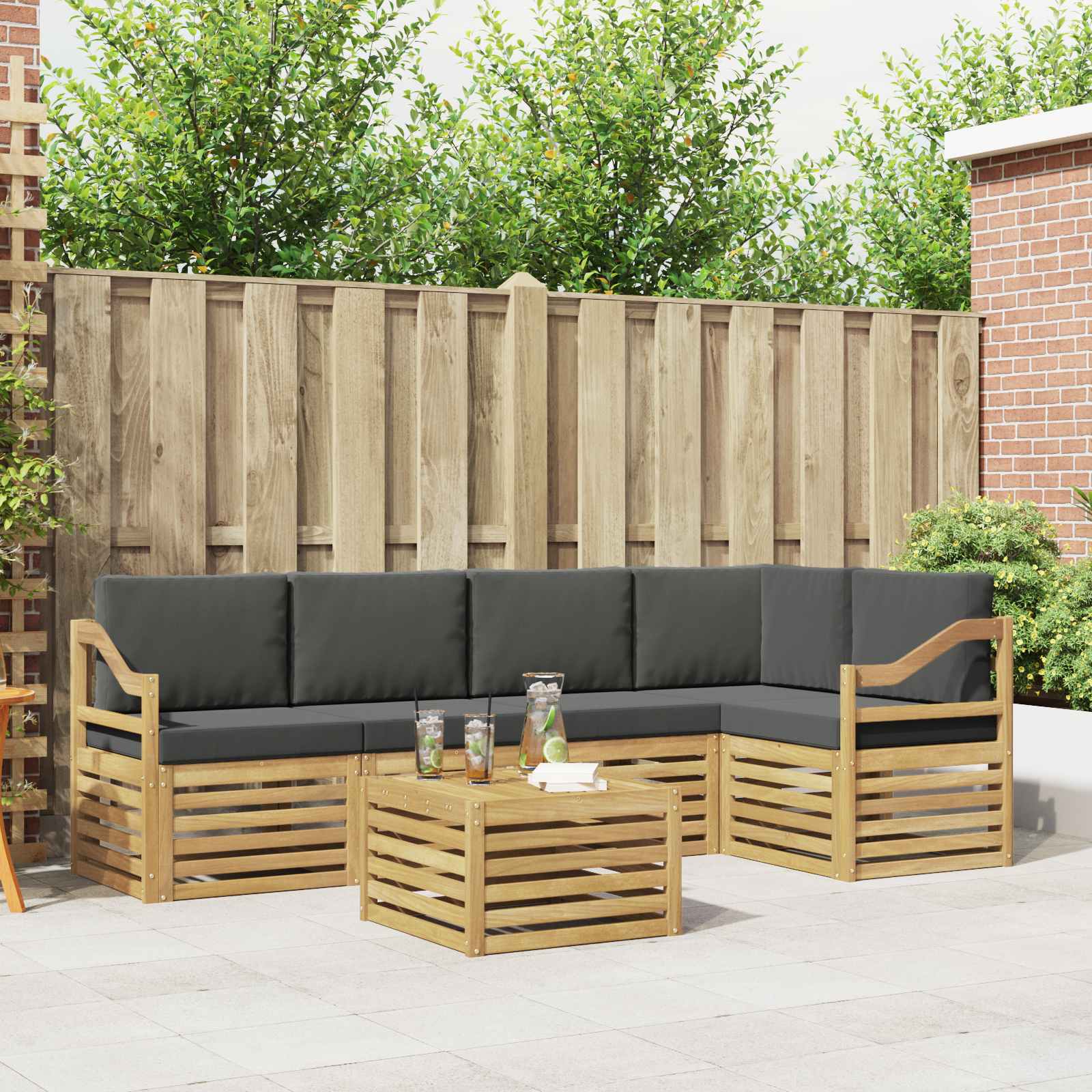 vidaXL Sofa-Sets 6 pcs Natuurlijk en Crème Massief Acaciahout