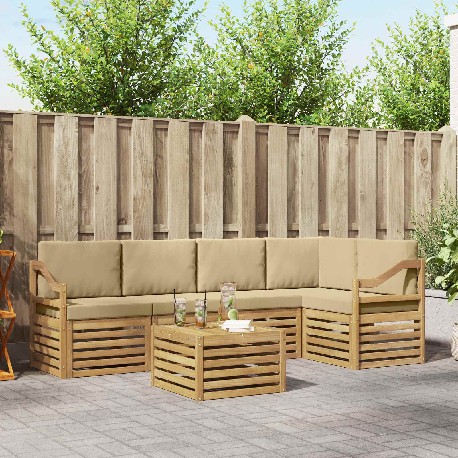 vidaXL Sofa-Sets 6 pcs Natuurlijk en Crème Massief Acaciahout