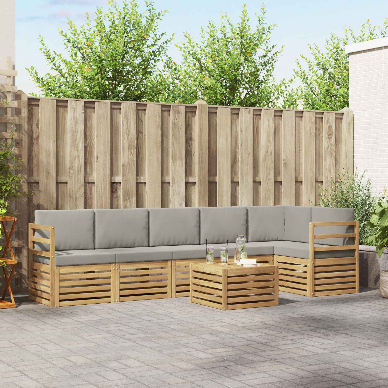 vidaXL Sofa-Sets 7 pcs Natuurlijk en Crème Massief Acaciahout