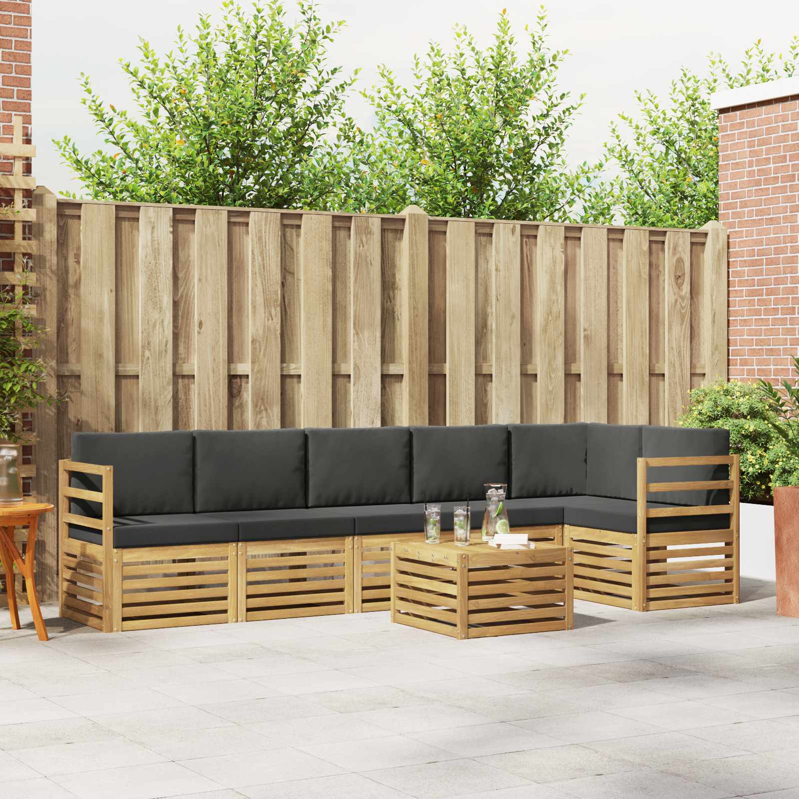 vidaXL Sofa-Sets 7 pcs Natuurlijk en Crème Massief Acaciahout