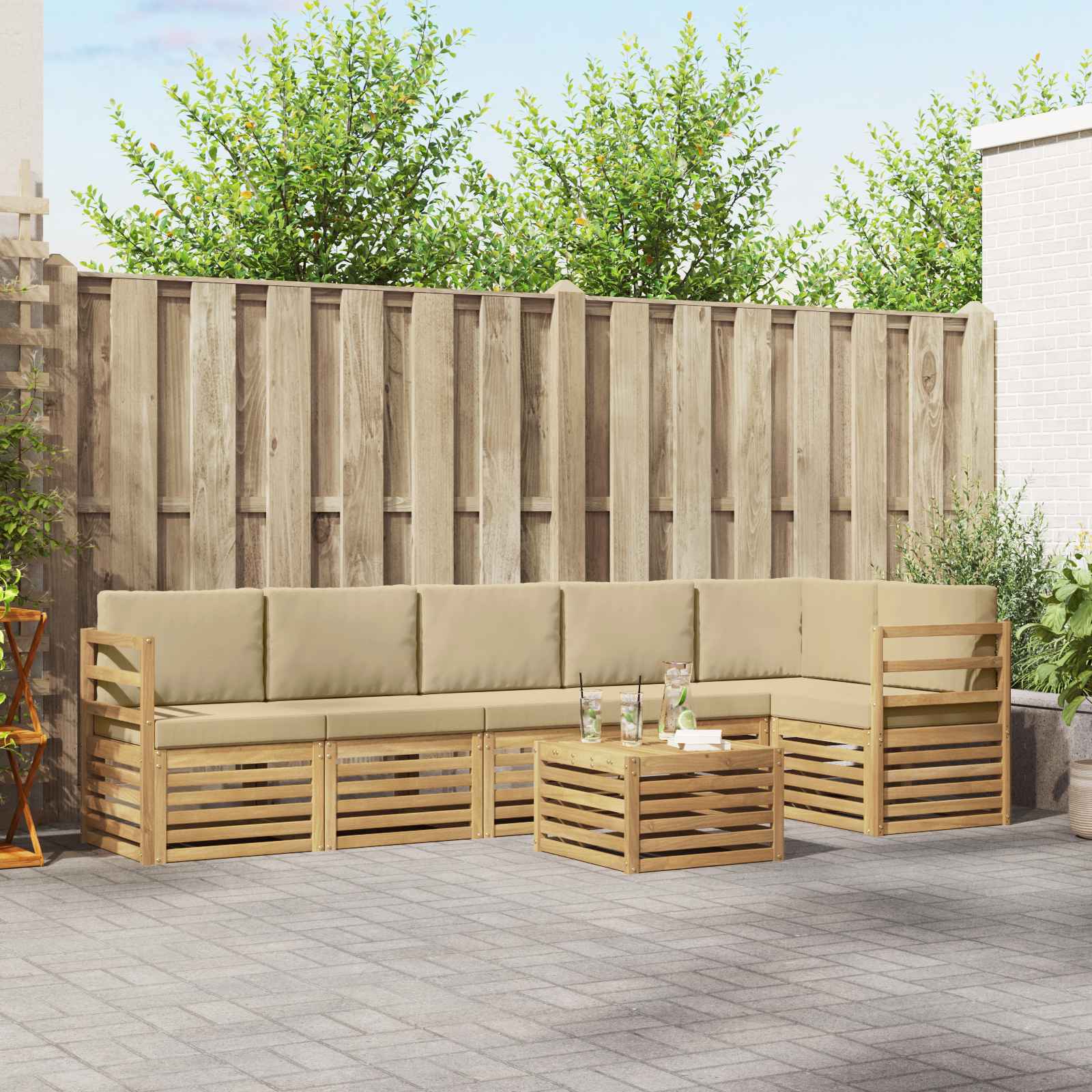 vidaXL Sofa-Sets 7 pcs Natuurlijk en Crème Massief Acaciahout