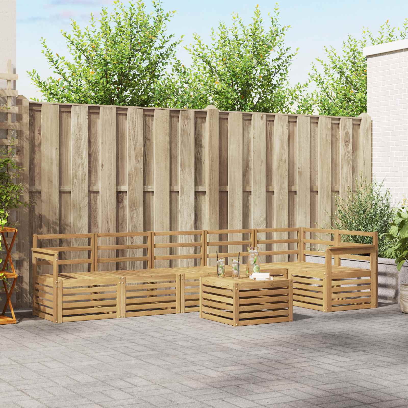 vidaXL Sofa-Sets 7 pcs Natuurlijk en Crème Massief Acaciahout