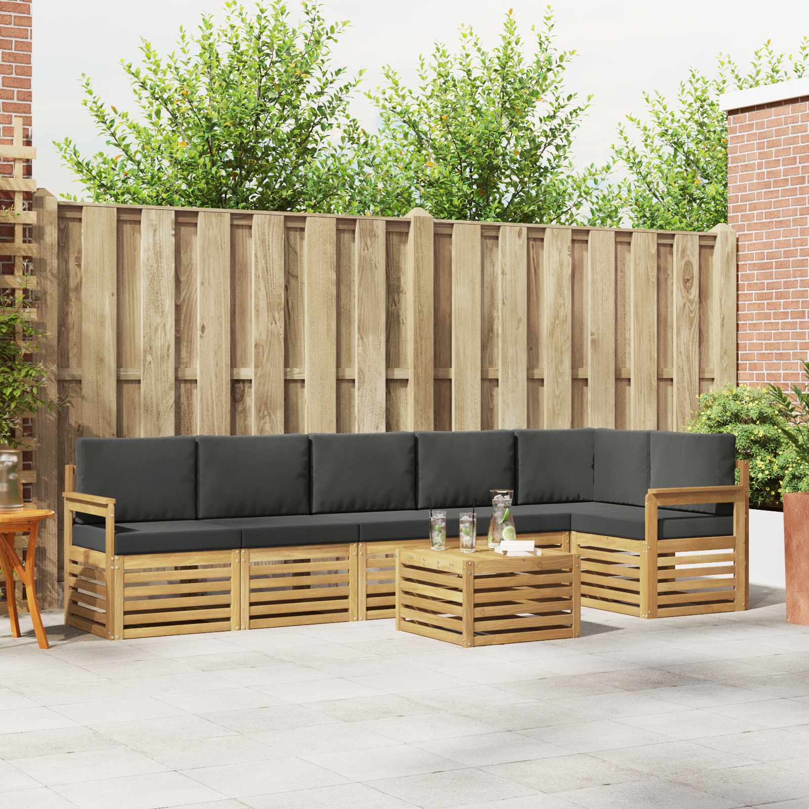 vidaXL Sofa-Sets 7 pcs Natuurlijk en Crème Massief Acaciahout