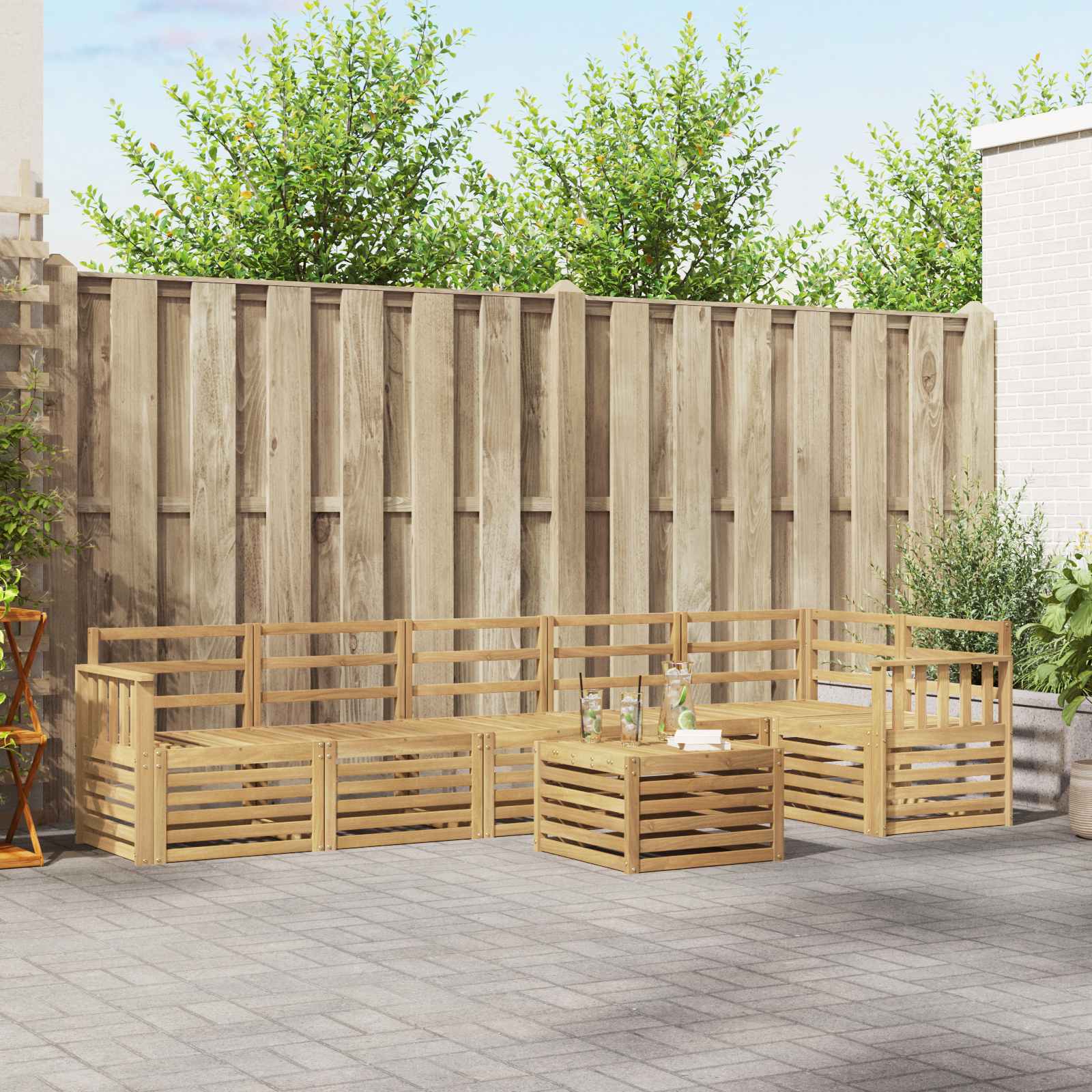 vidaXL Sofa-Sets 7 pcs Natuurlijk en Crème Massief Acaciahout