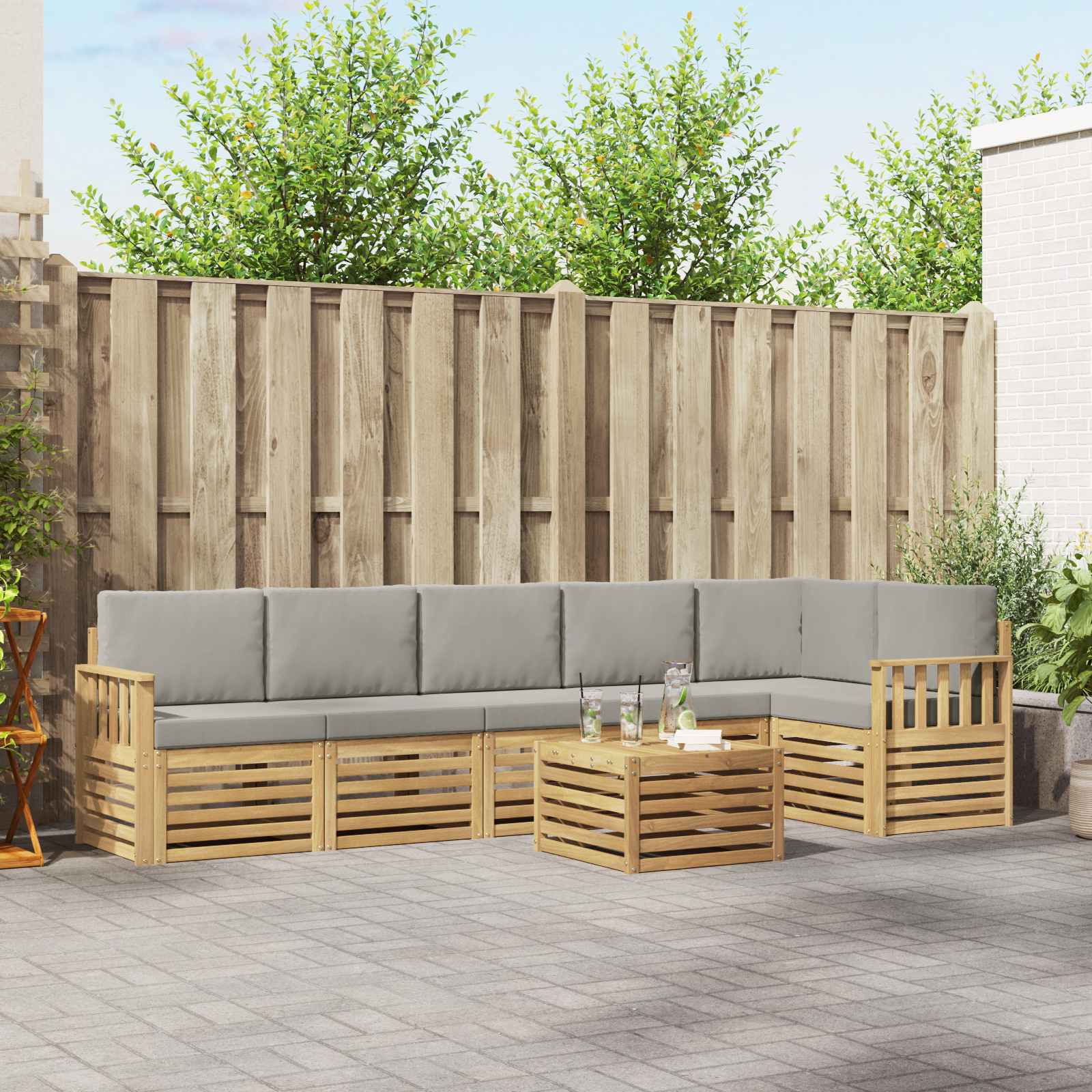 vidaXL Sofa-Sets 7 pcs Natuurlijk en Crème Massief Acaciahout