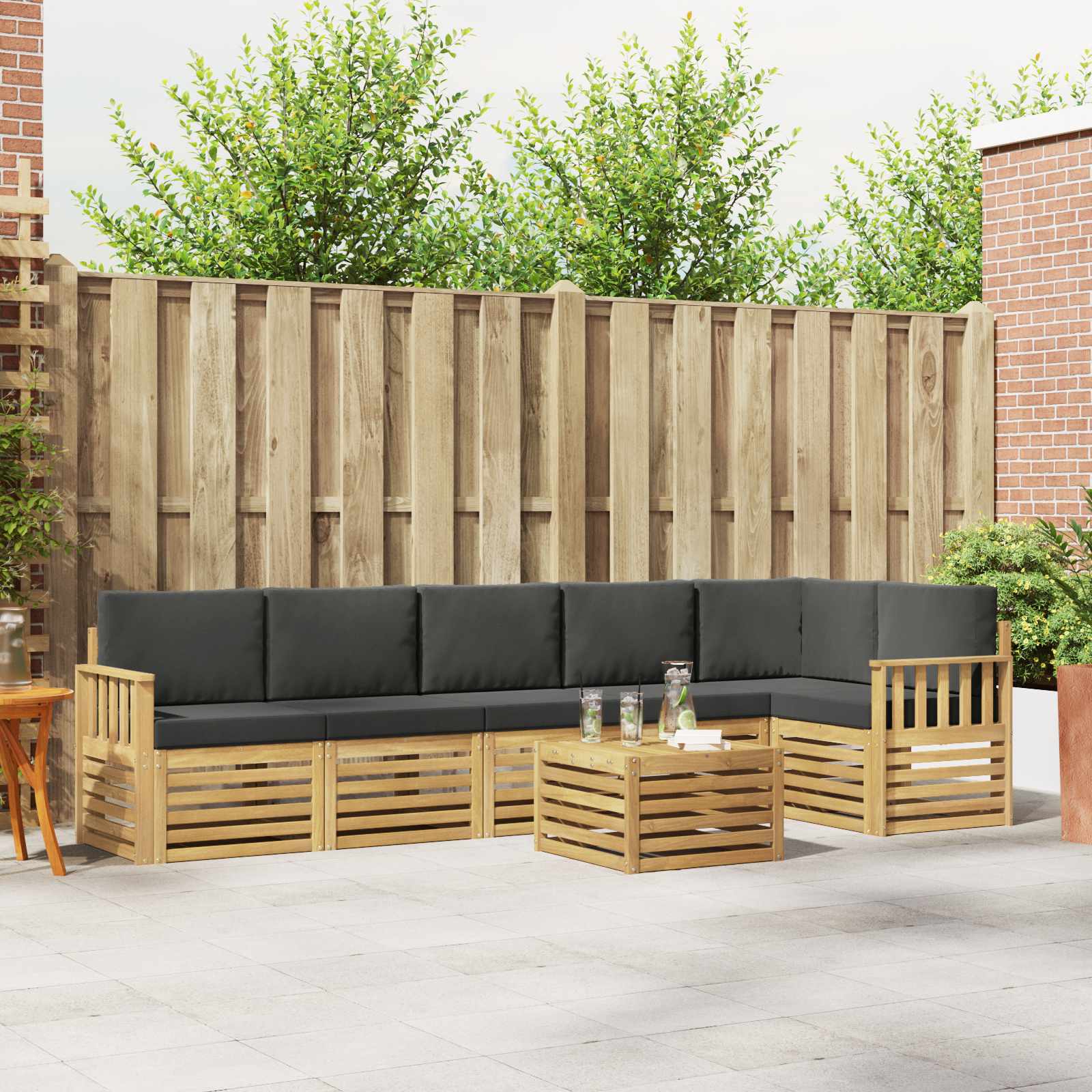 vidaXL Sofa-Sets 7 pcs Natuurlijk en Crème Massief Acaciahout
