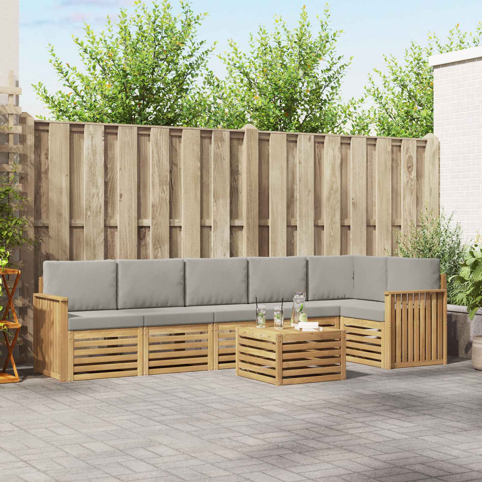 vidaXL Sofa-Sets 7 pcs Natuurlijk en Crème Massief Acaciahout