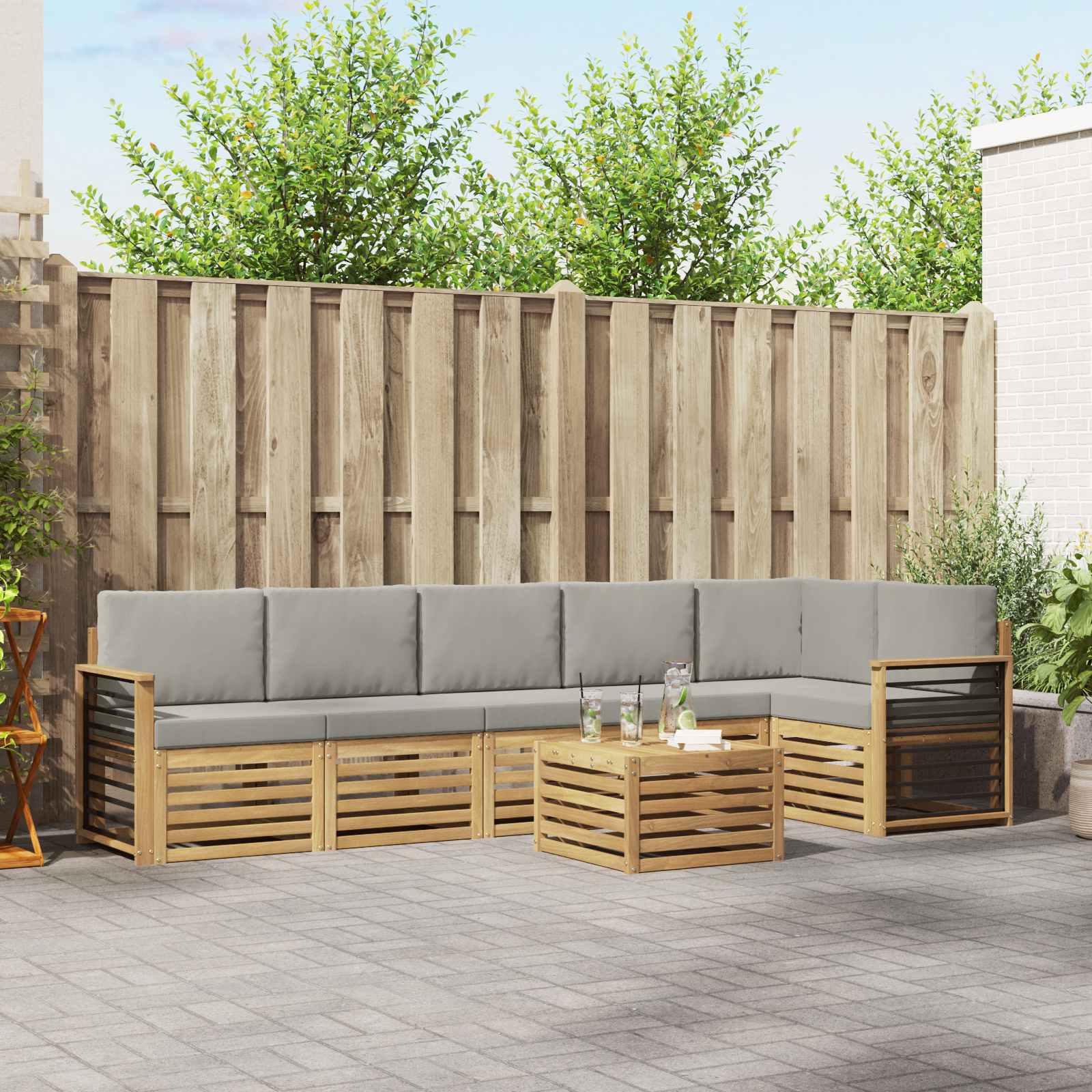 vidaXL Sofa-Sets 7 pcs Natuurlijk en Crème Massief Acaciahout