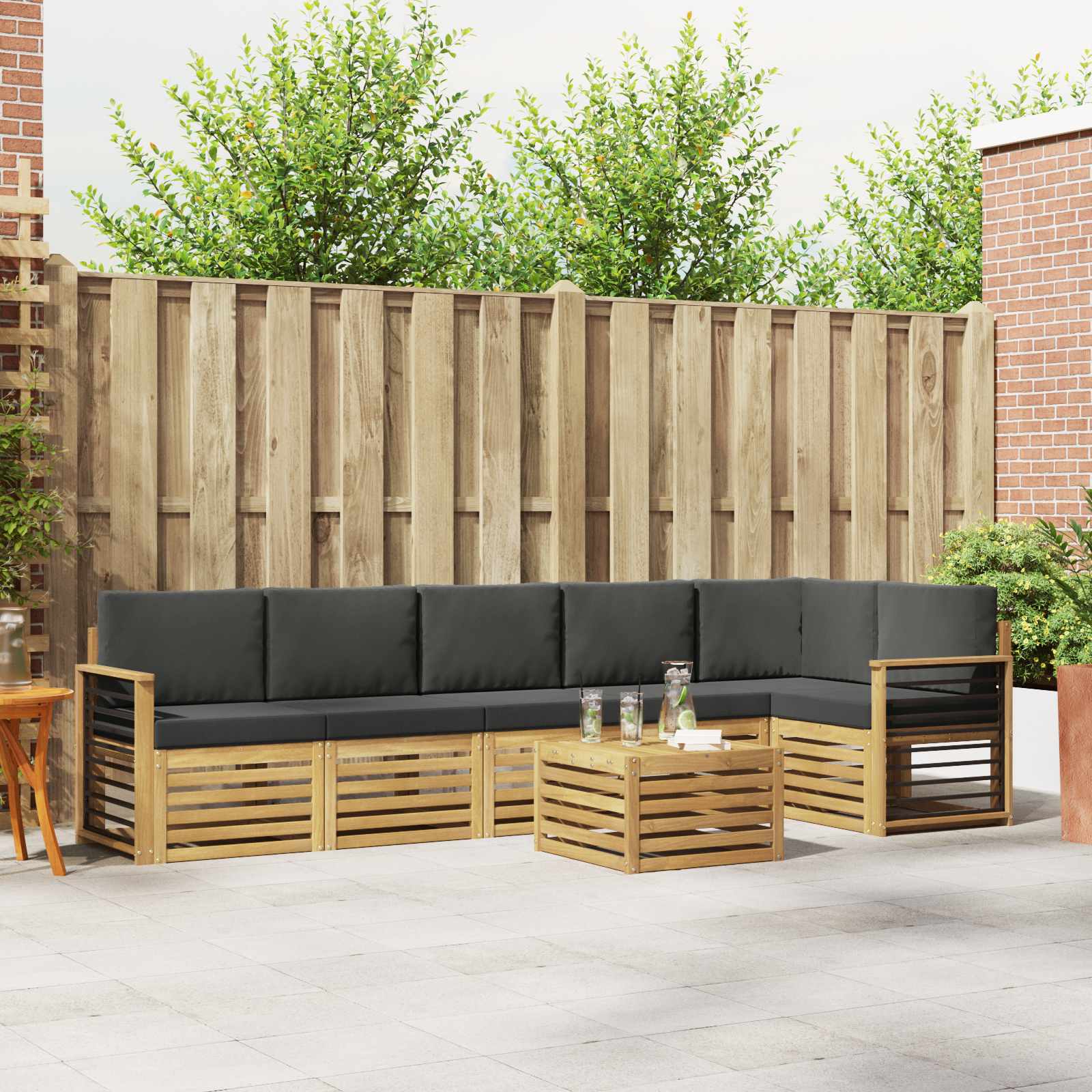 vidaXL Sofa-Sets 7 pcs Natuurlijk en Crème Massief Acaciahout