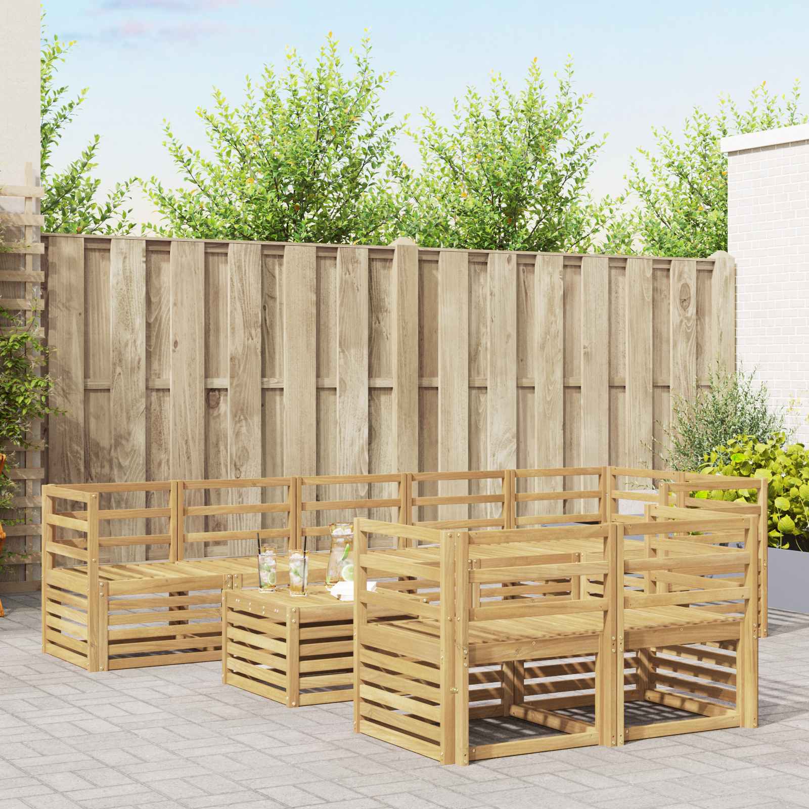 vidaXL Sofa-Sets 9 pcs Natuurlijk en Crème Massief Acaciahout