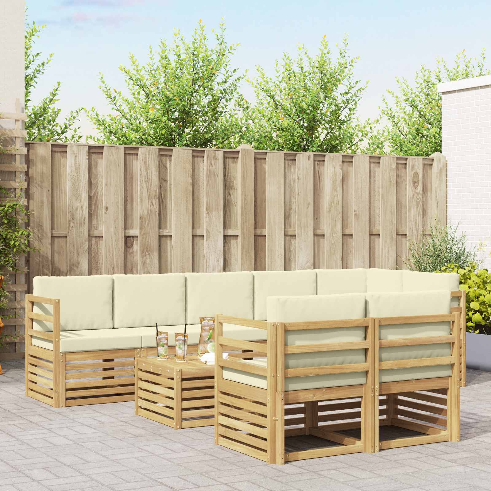 vidaXL Sofa-Sets 9 pcs Natuurlijk en Crème Massief Acaciahout