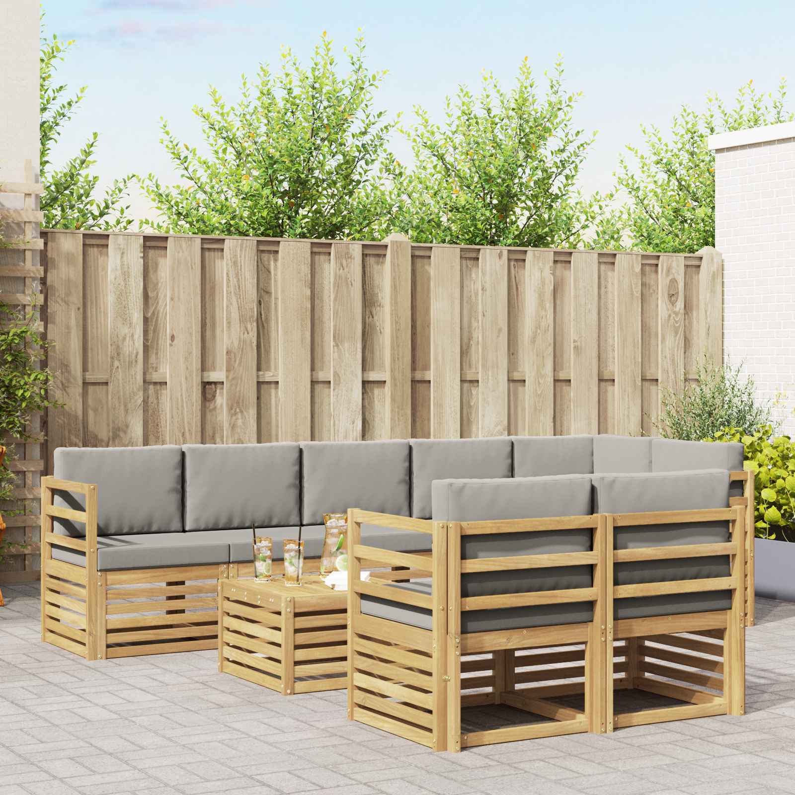 vidaXL Sofa-Sets 9 pcs Natuurlijk en Crème Massief Acaciahout