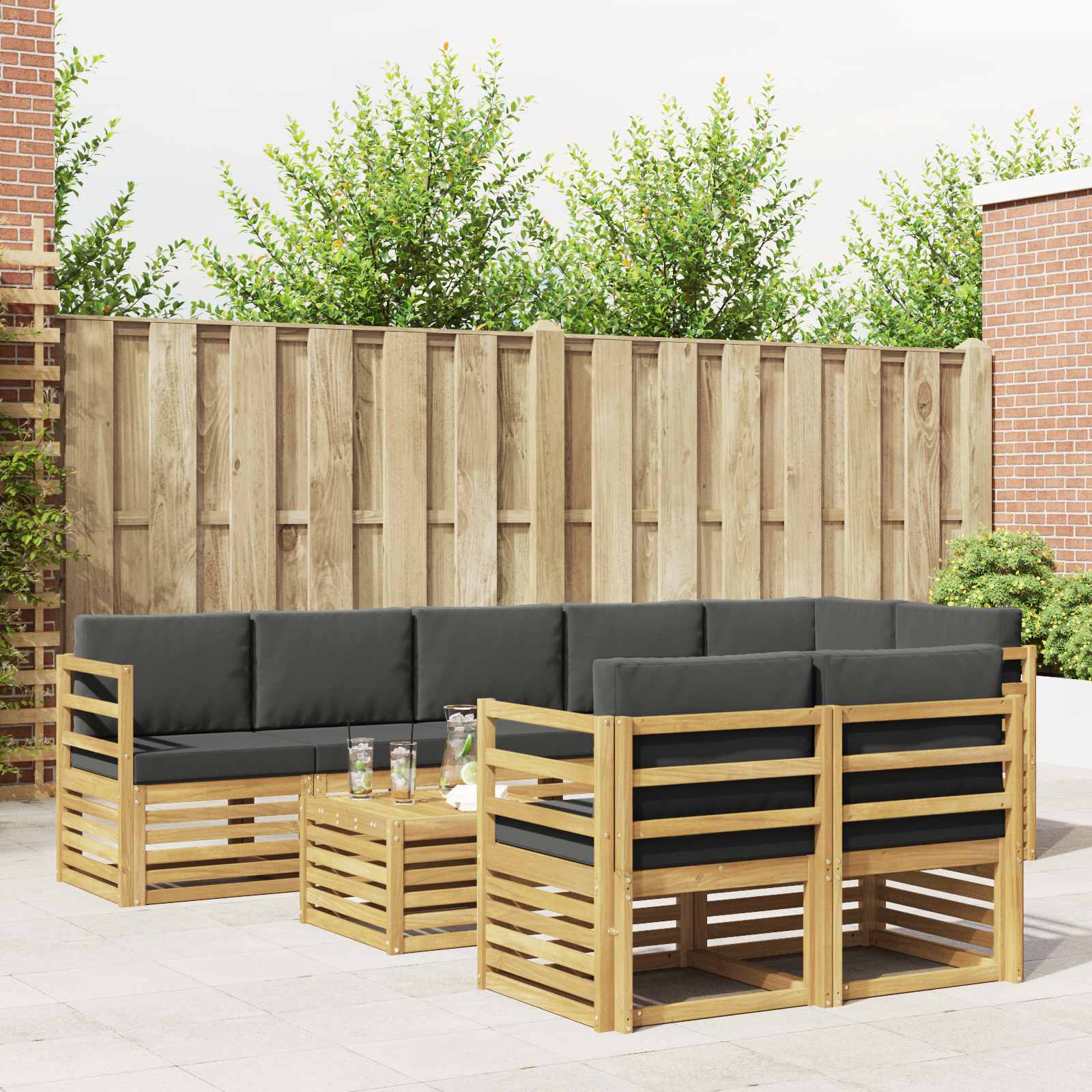 vidaXL Sofa-Sets 9 pcs Natuurlijk en Crème Massief Acaciahout