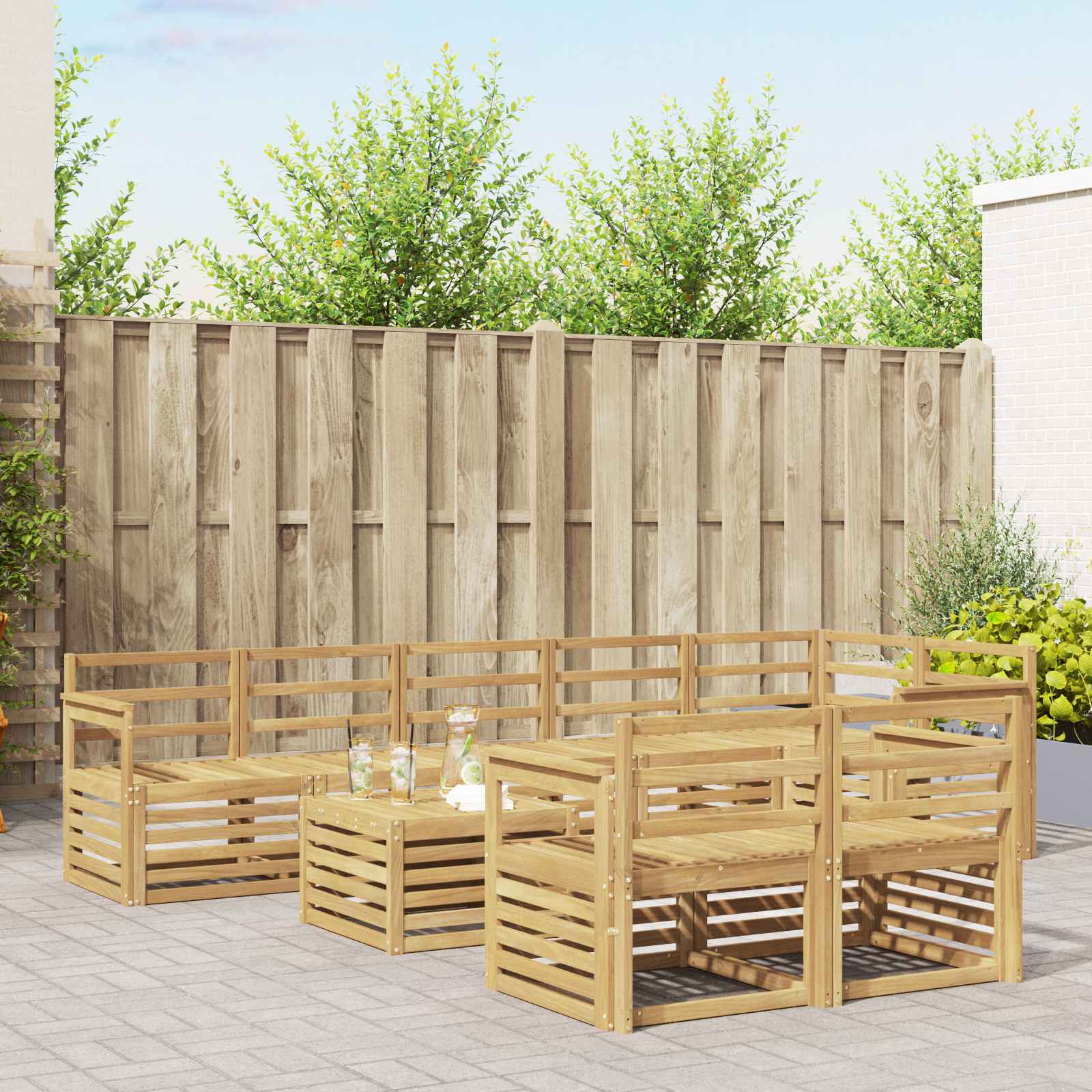 vidaXL Sofa-Sets 9 pcs Natuurlijk en Crème Massief Acaciahout
