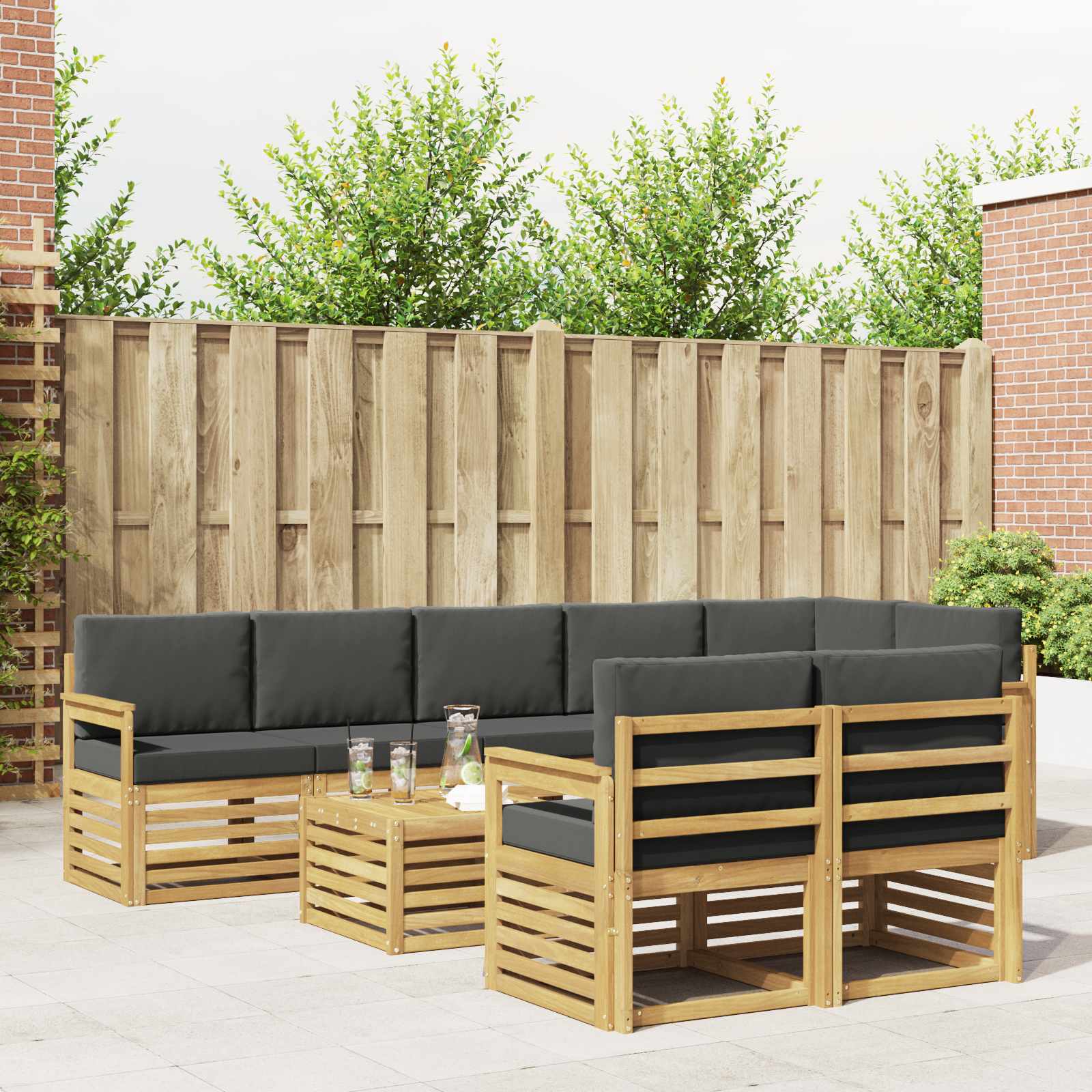 vidaXL Sofa-Sets 9 pcs Natuurlijk en Crème Massief Acaciahout
