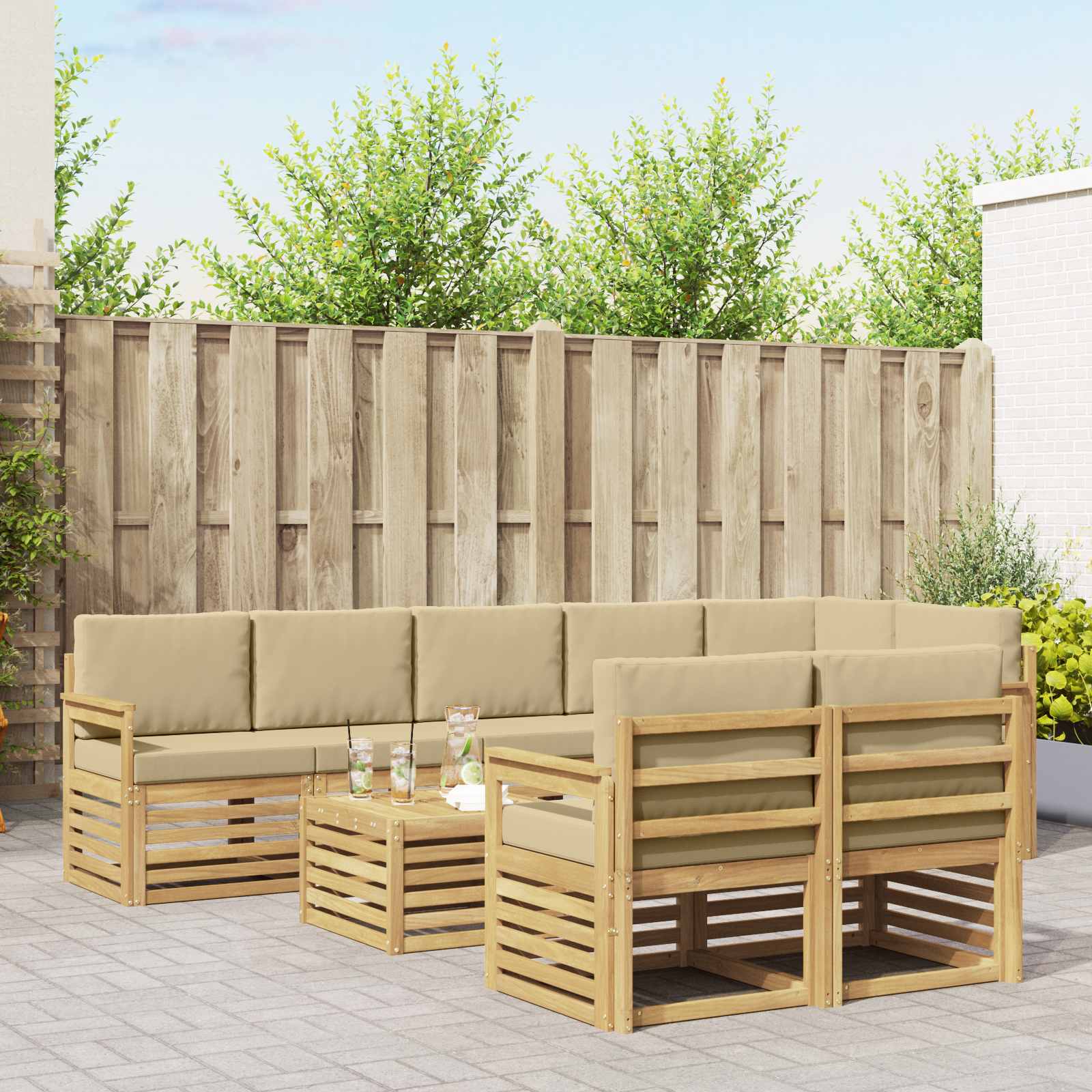 vidaXL Sofa-Sets 9 pcs Natuurlijk en Crème Massief Acaciahout