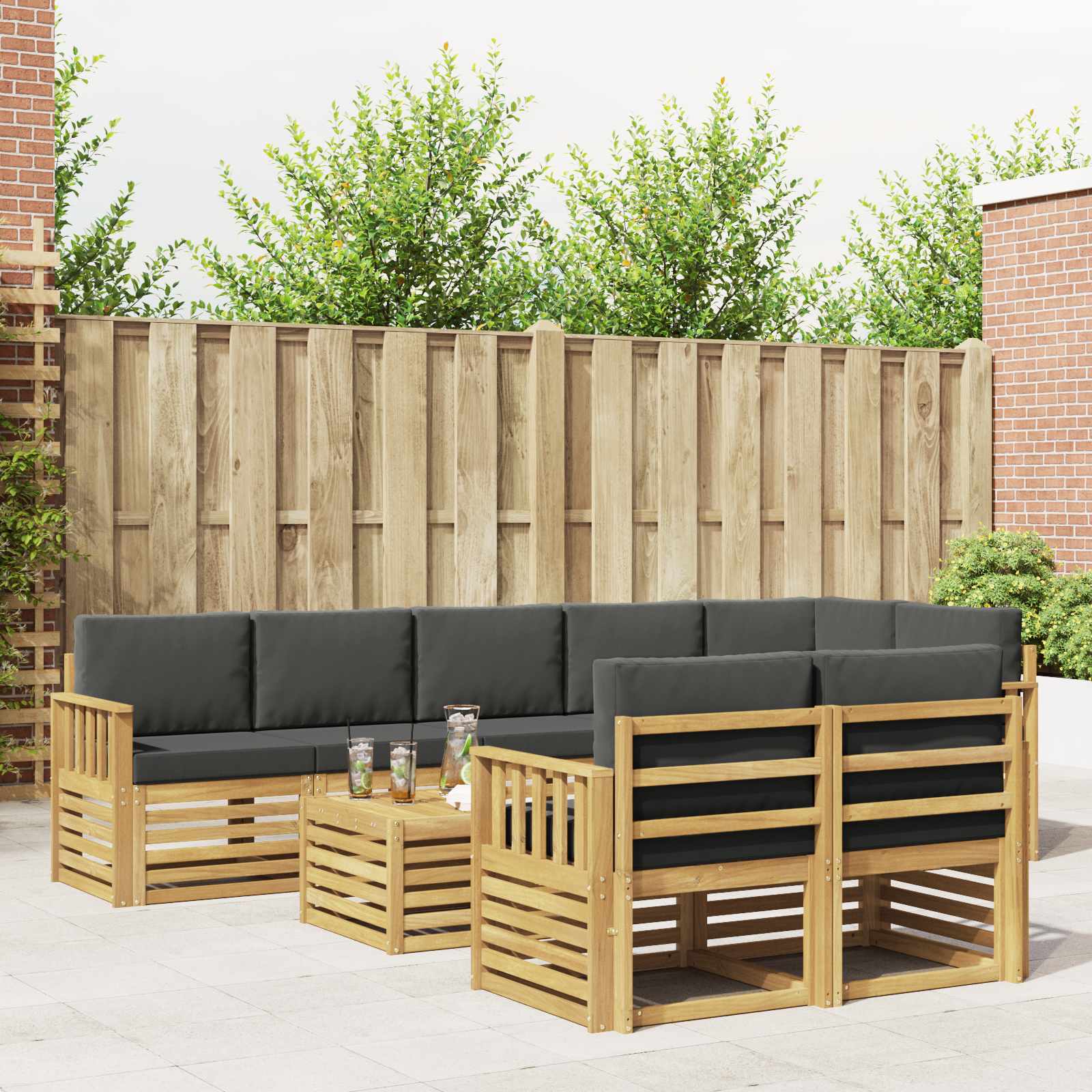 vidaXL Sofa-Sets 9 pcs Natuurlijk en Crème Massief Acaciahout