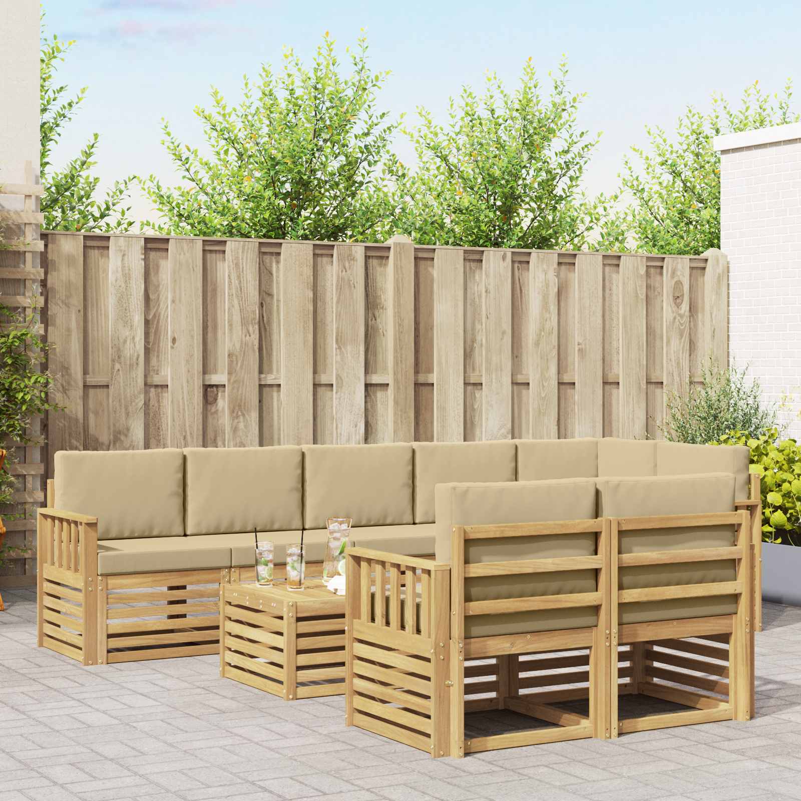 vidaXL Sofa-Sets 9 pcs Natuurlijk en Crème Massief Acaciahout