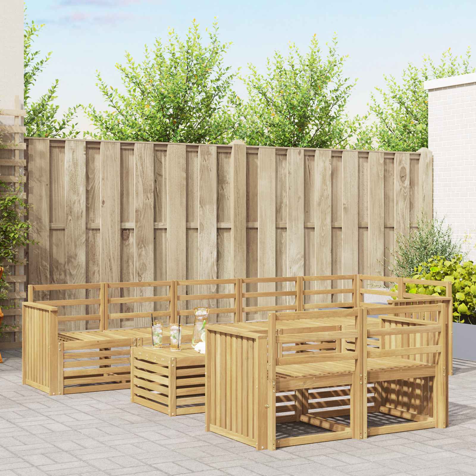 vidaXL Sofa-Sets 9 pcs Natuurlijk en Crème Massief Acaciahout