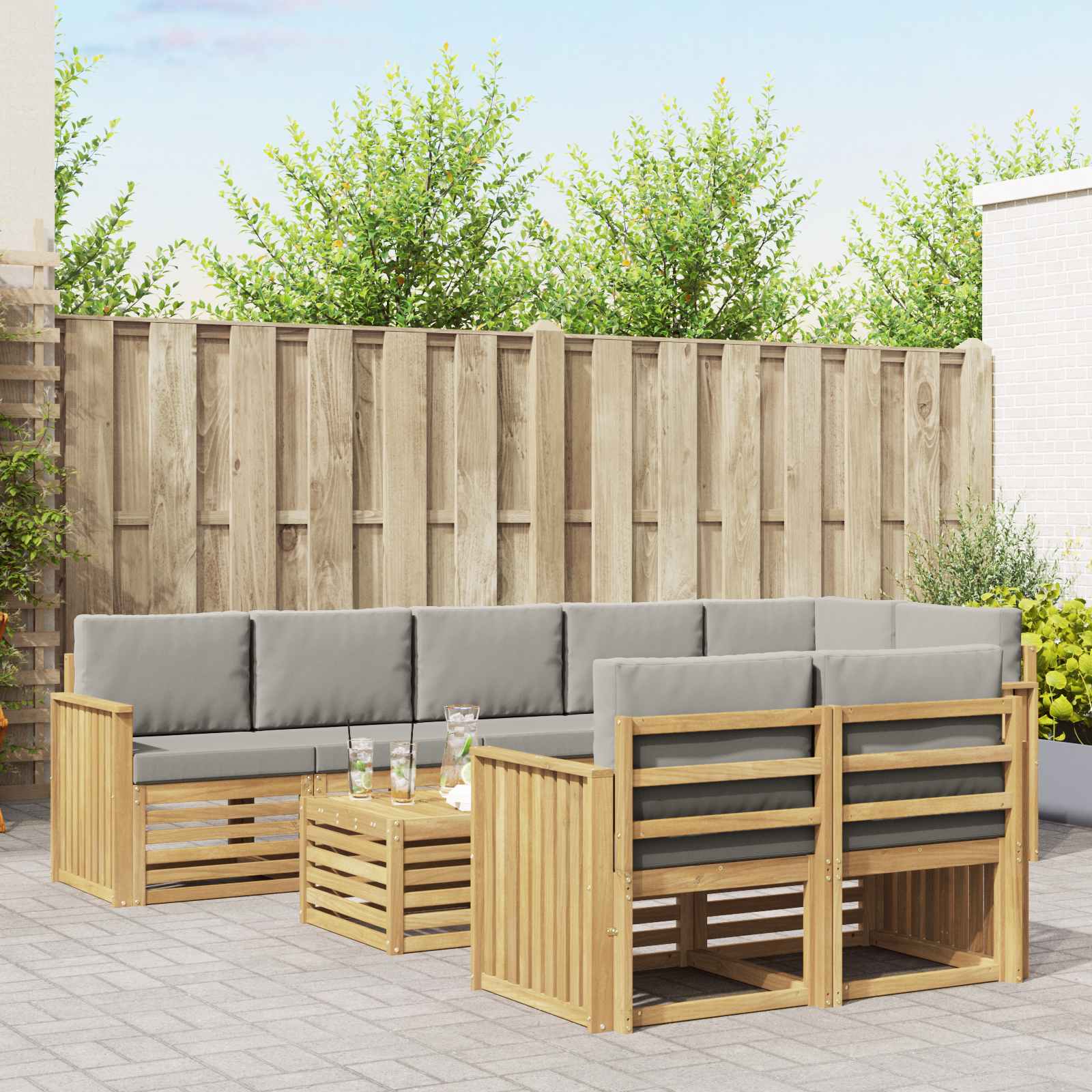 vidaXL Sofa-Sets 9 pcs Natuurlijk en Crème Massief Acaciahout